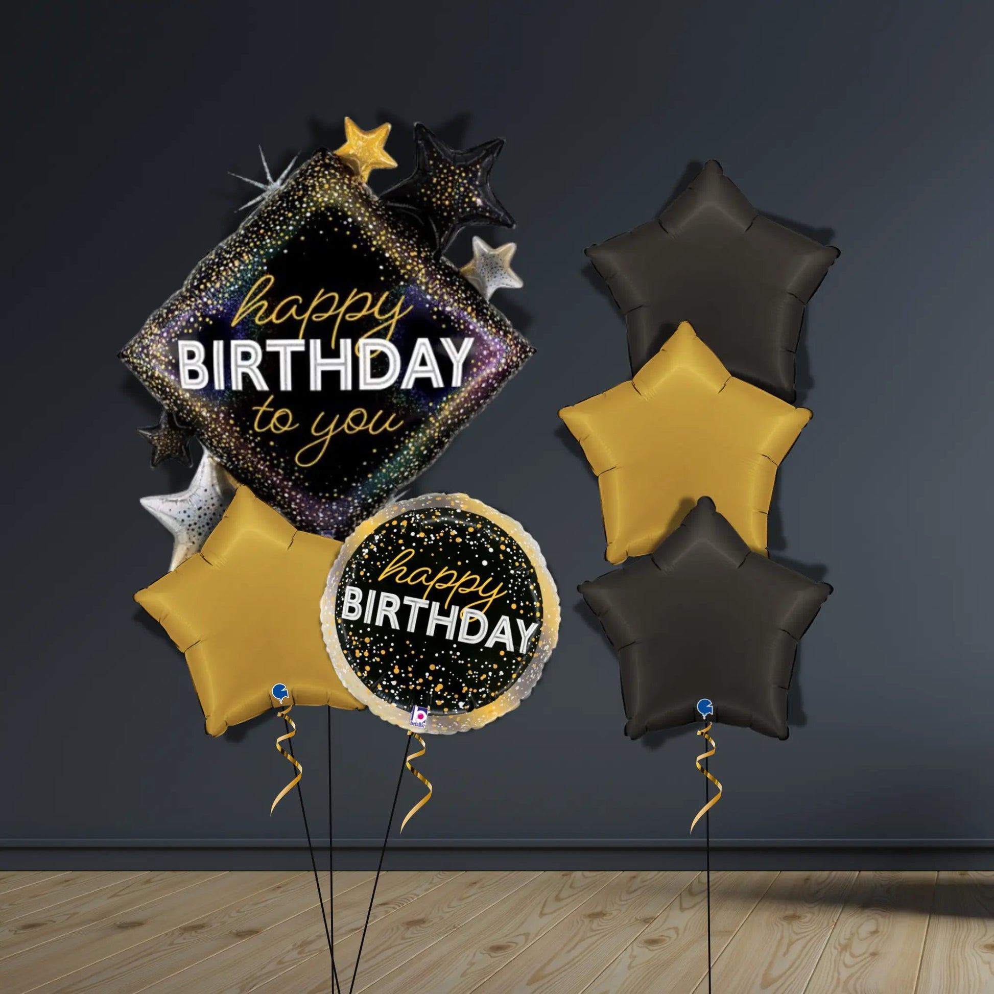 Black & Gold Star Birthday Balloon Package | Helium-Filled