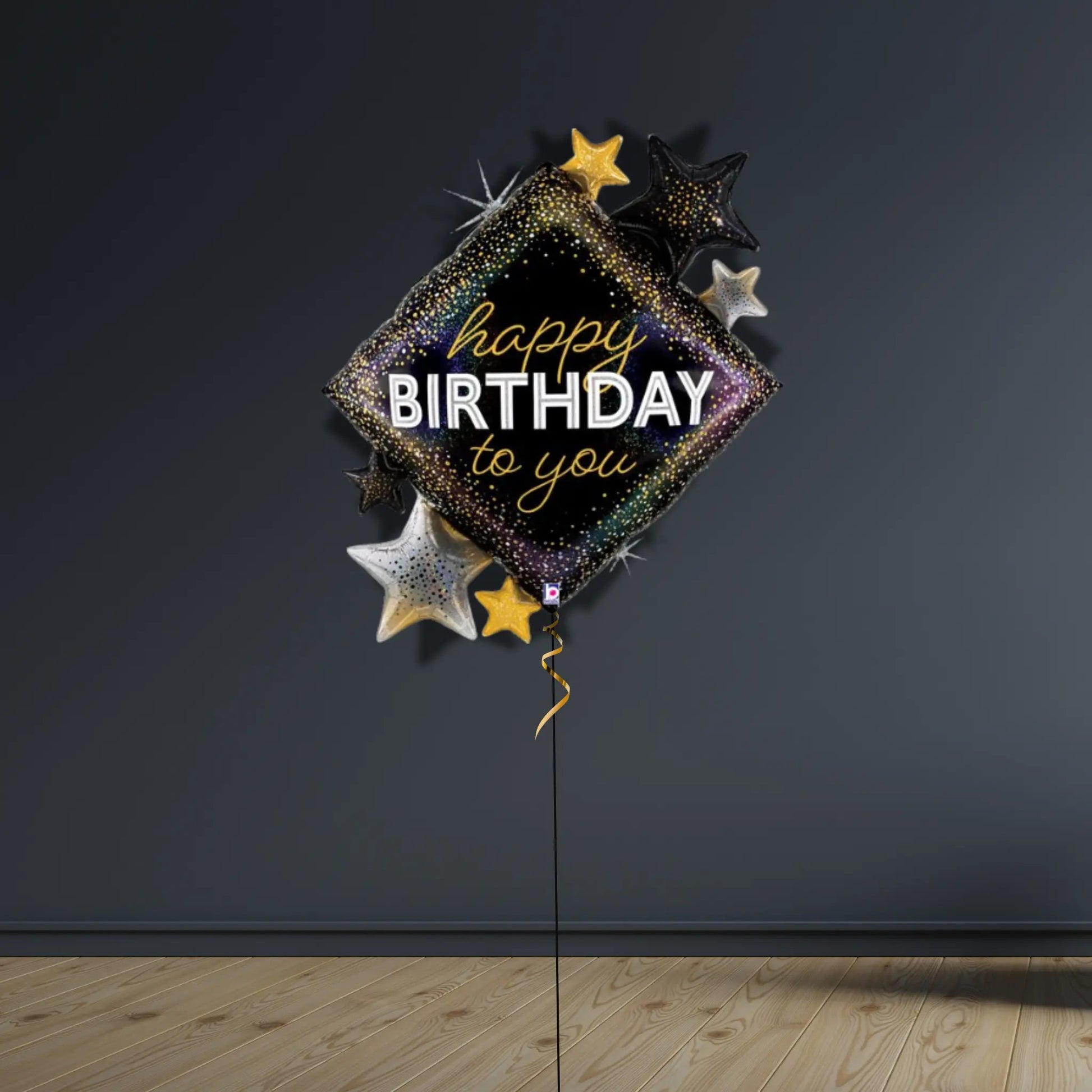 Black & Gold Star Birthday Balloon Package | Helium-Filled