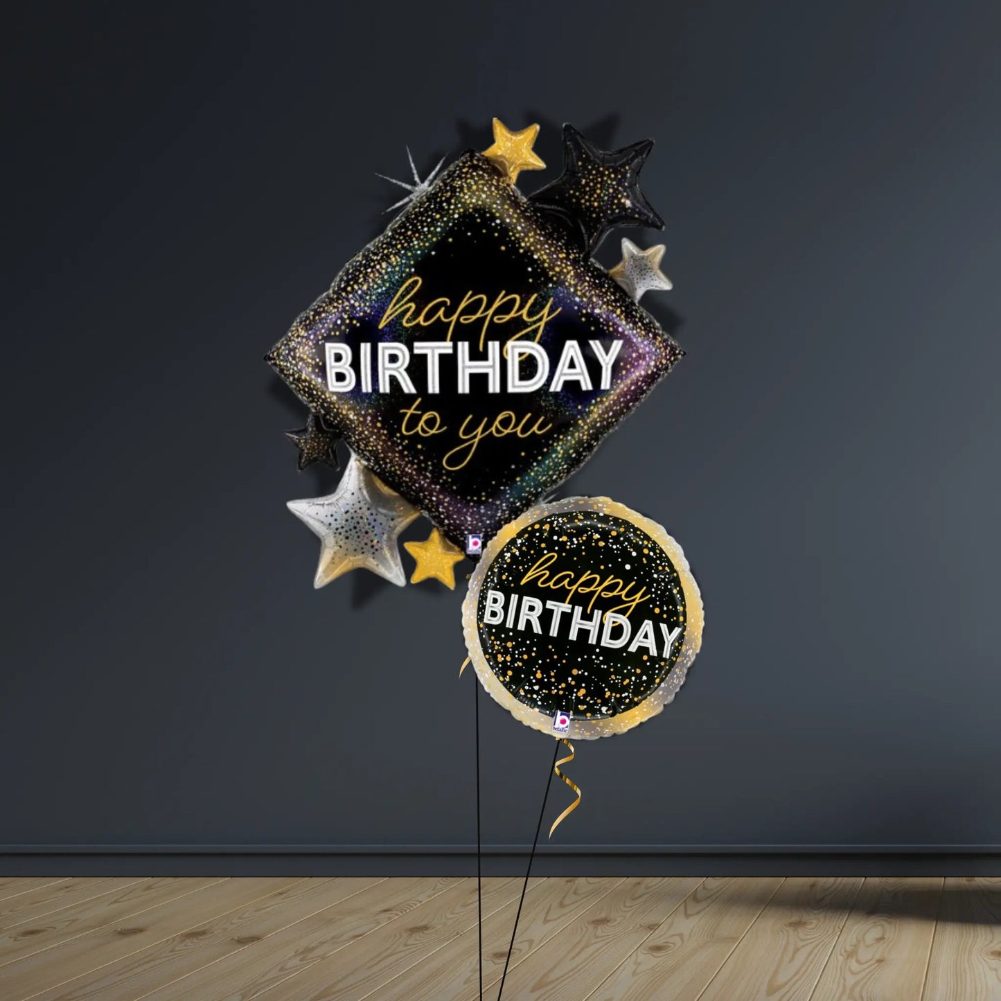 Black & Gold Star Birthday Balloon Package | Helium - Filled | The Party Hut Cheltenham