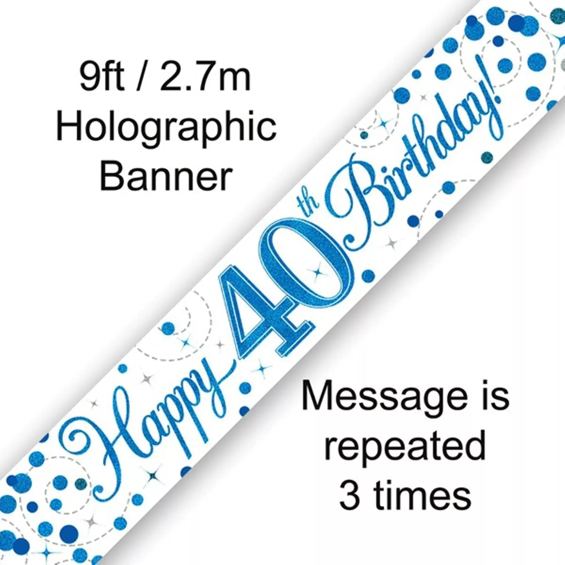 Happy 40th Birthday Banner | Blue & Silver, 9ft Decoration