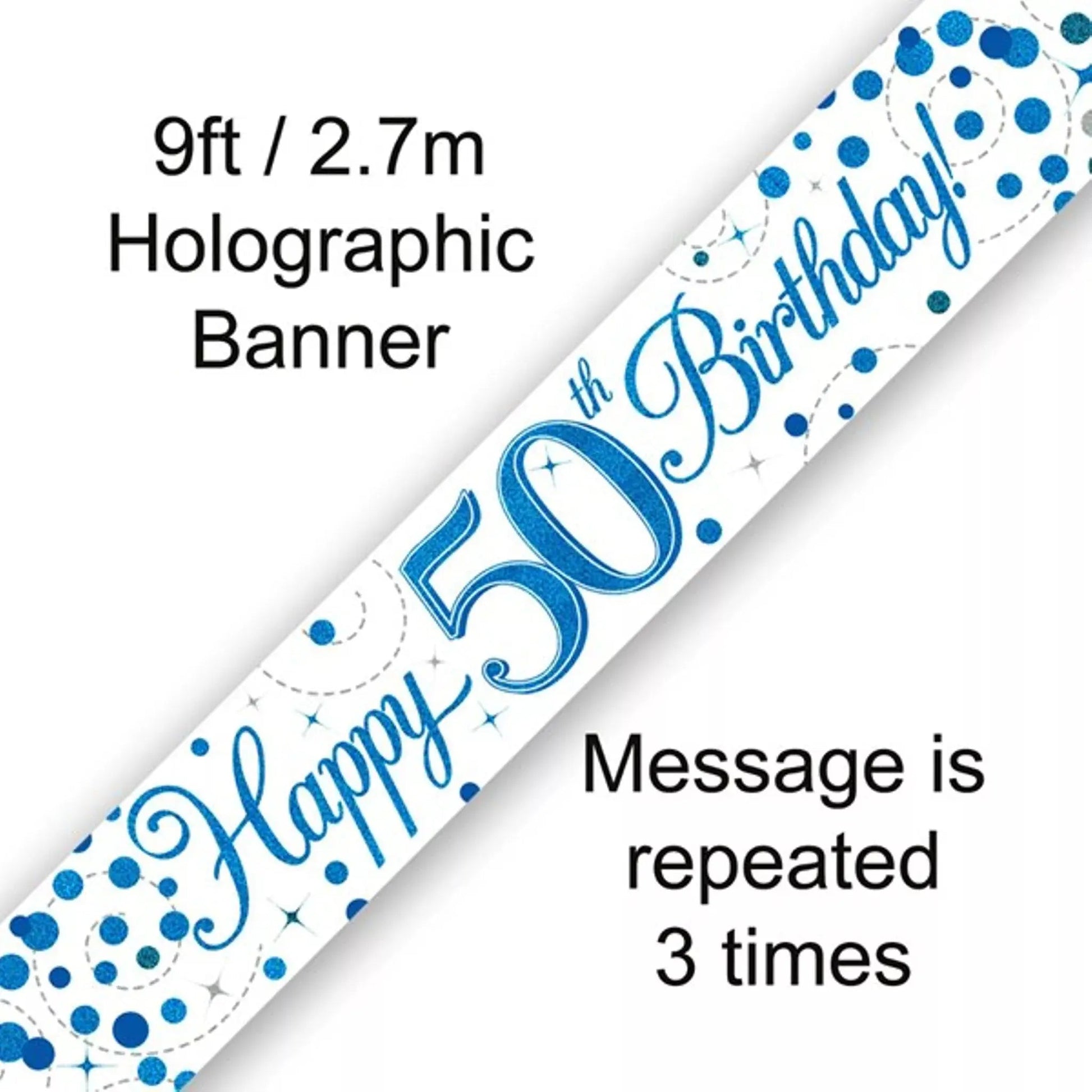Happy 50th Birthday Banner | Blue & Silver, 9ft Decoration