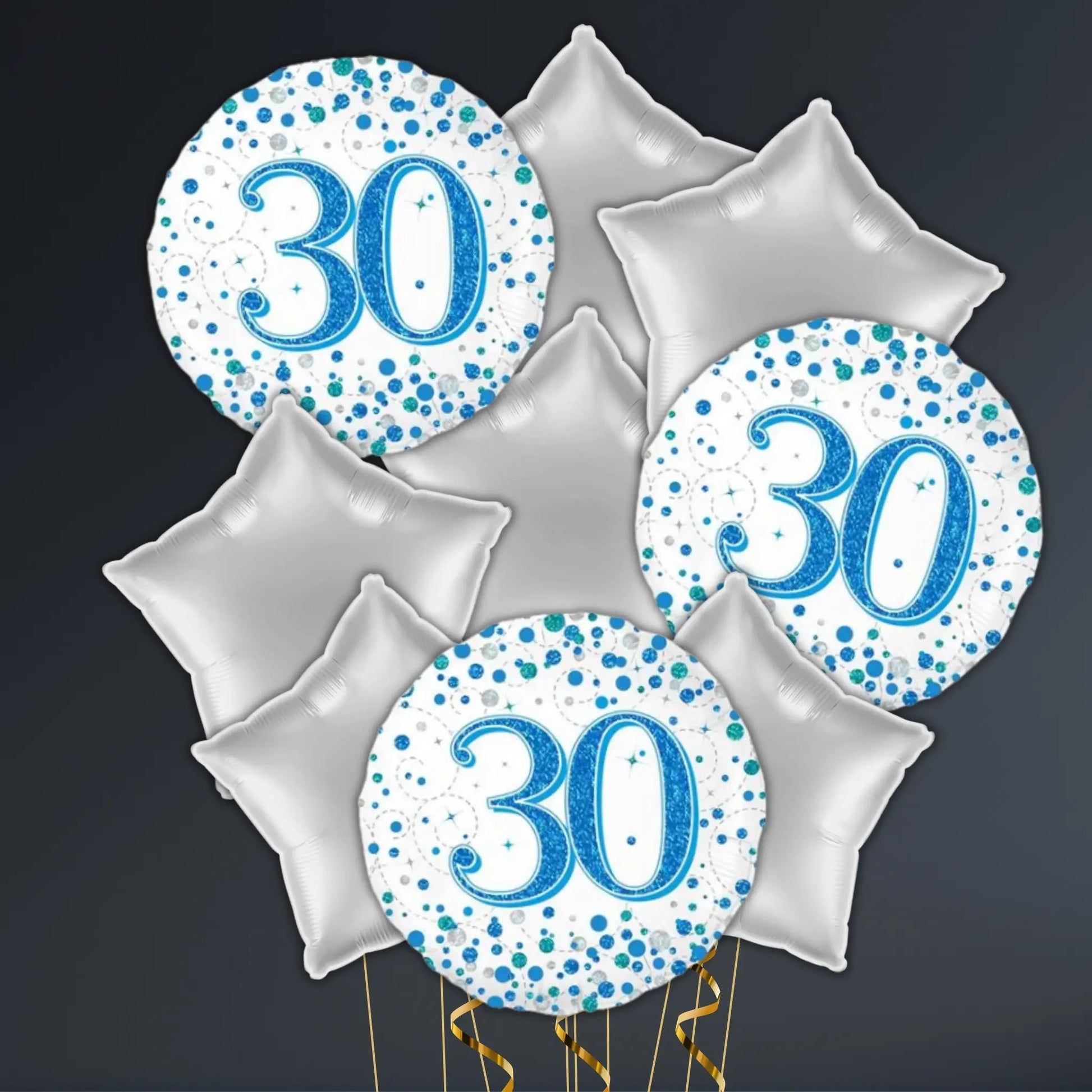 Blue & Silver 30th Birthday Balloon Package – Helium Filled