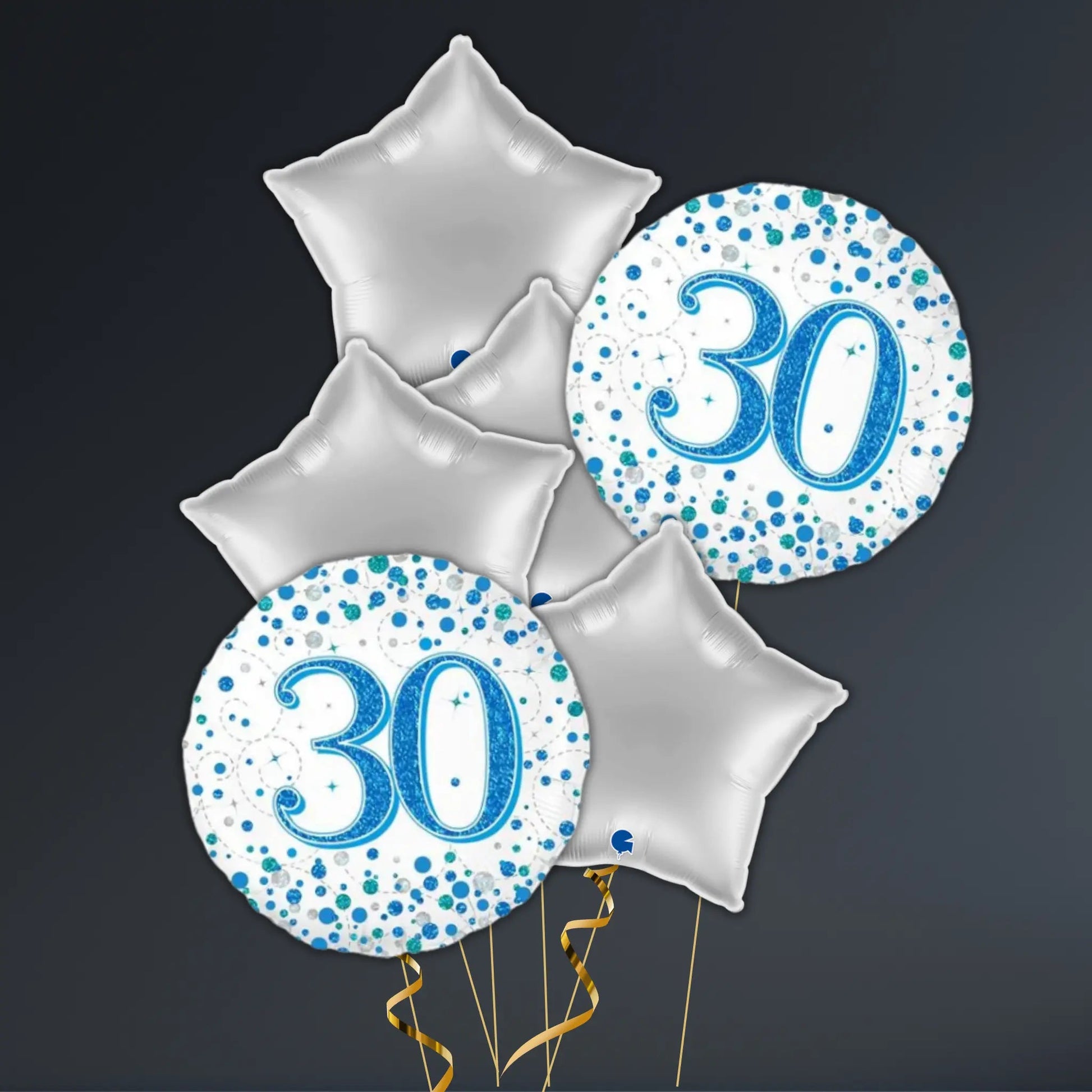 Blue & Silver 30th Birthday Balloon Package – Helium Filled