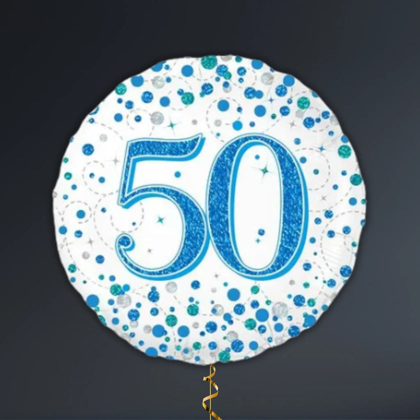 Blue & Silver 50th Birthday Balloon Package – Helium Filled