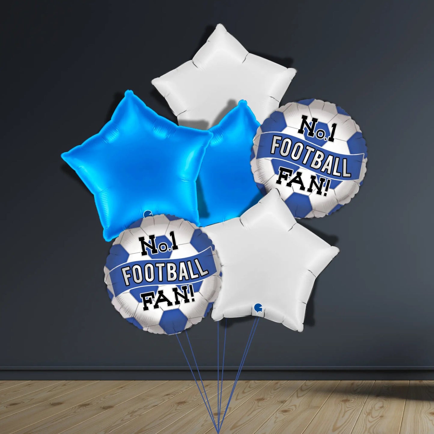 Blue & White No.1 Football Fan Balloon Package | Helium - Filled | The Party Hut Cheltenham