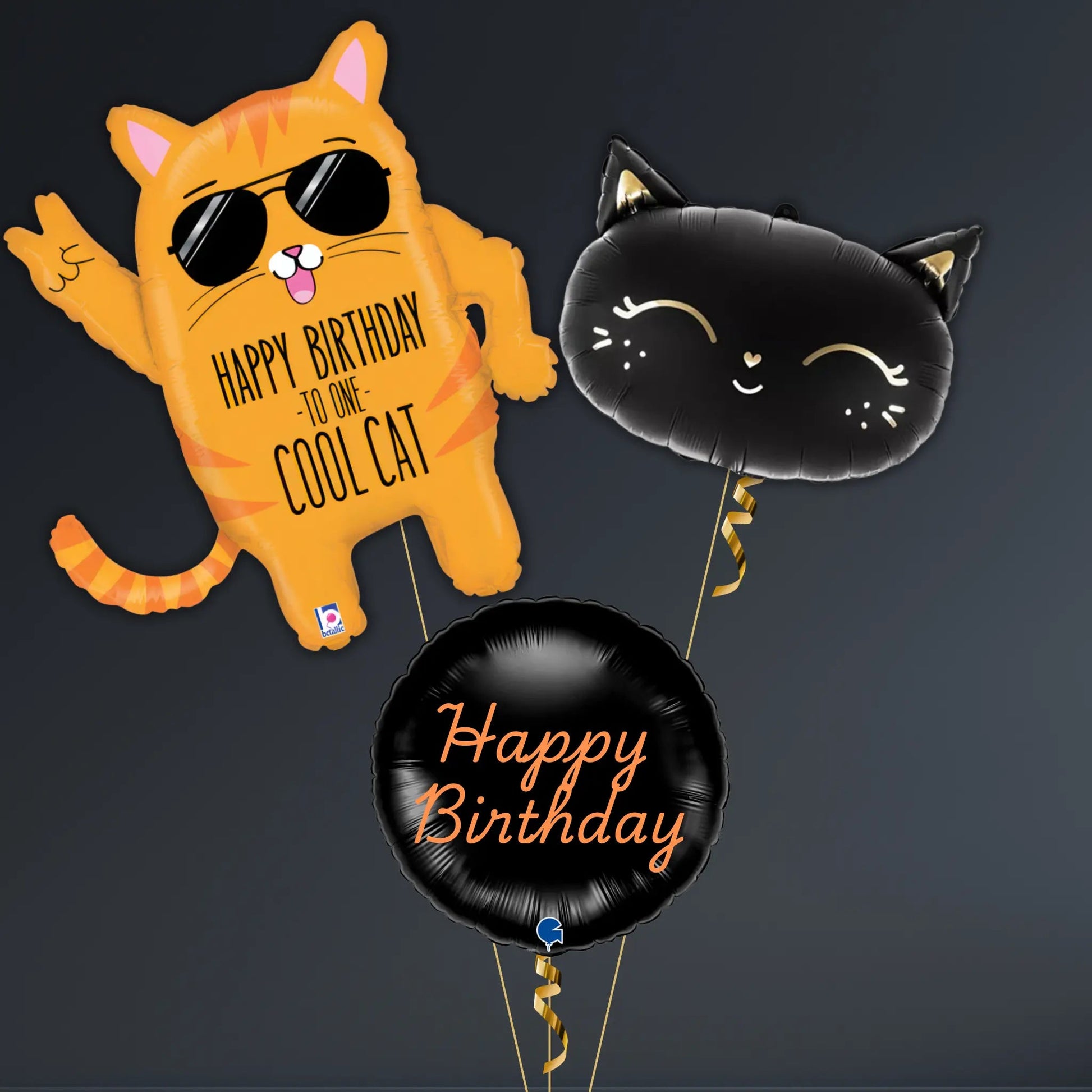 Cool Cat Birthday Balloon Package with Black & Orange Foils