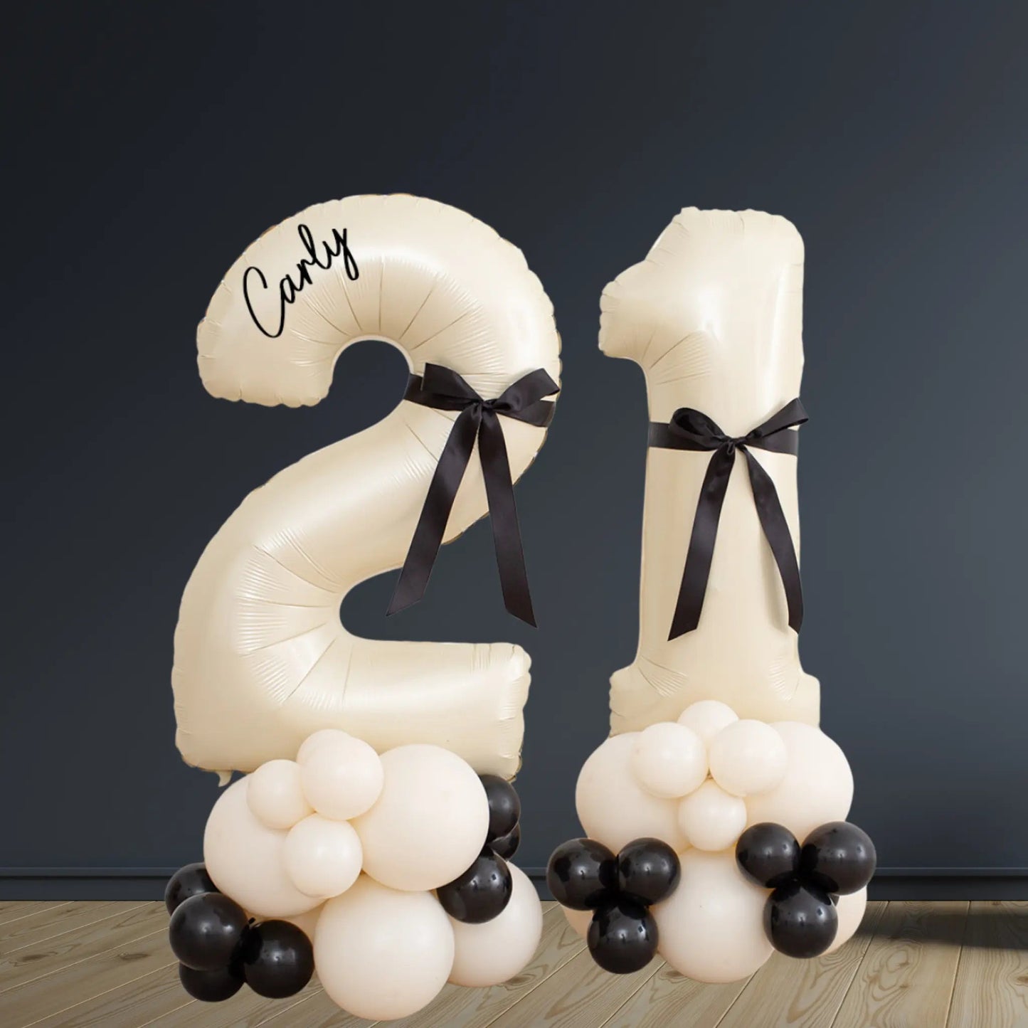 Cream & Black Balloon Stack 16–90 with Name & Ribbon | The Party Hut Cheltenham