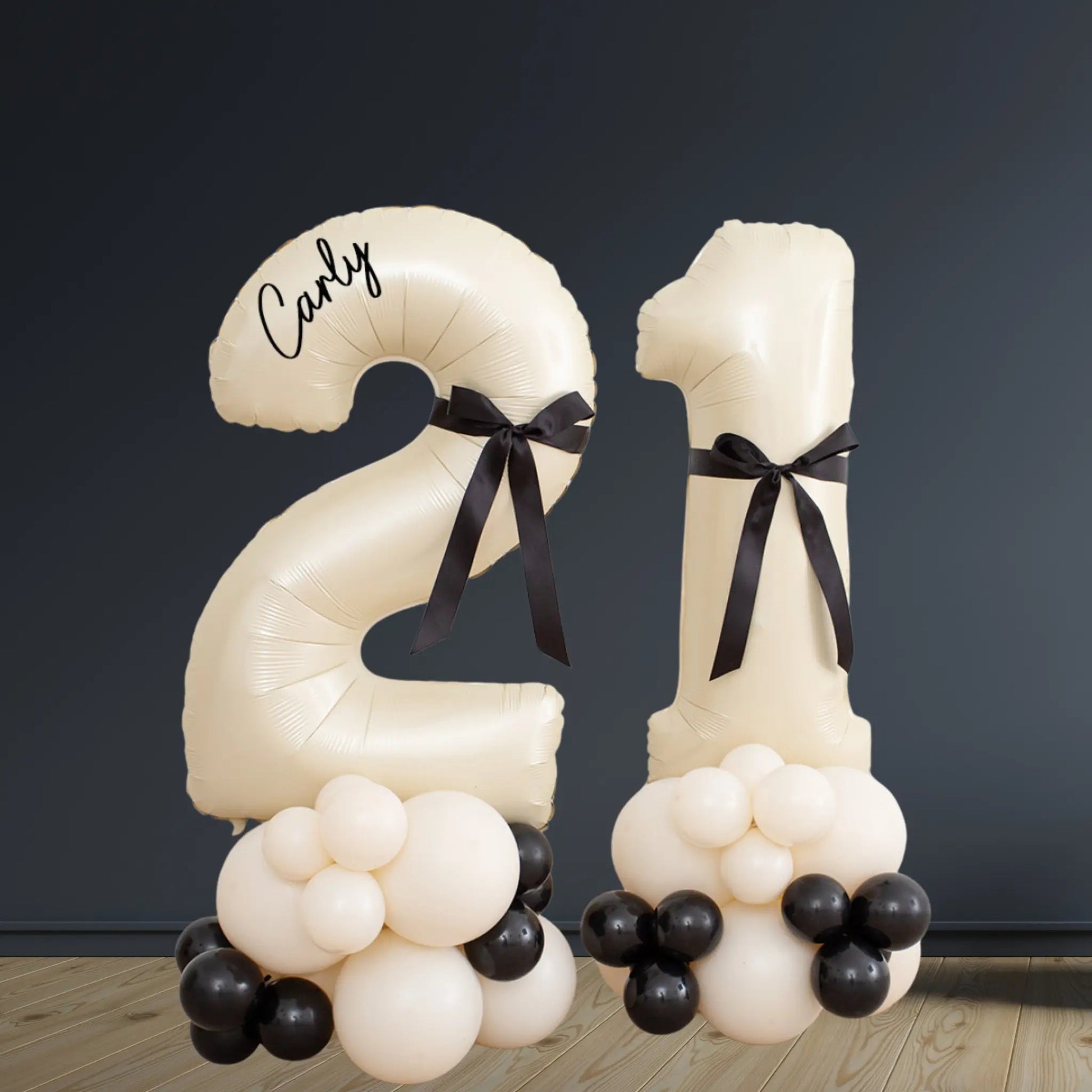 Cream & Black Balloon Stack with Name | Ages 16 to 90