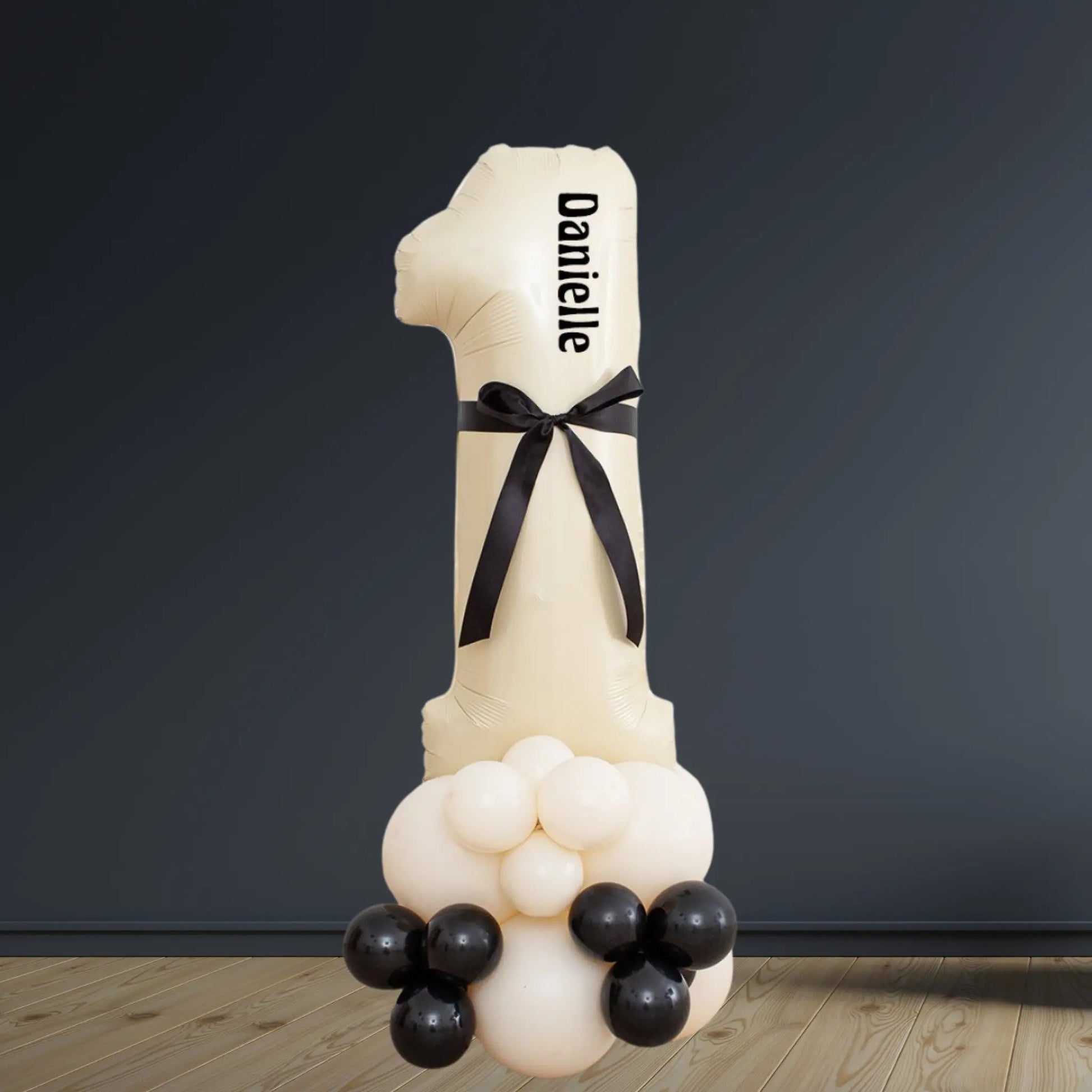Cream & Black Number Balloon Stack with Name & Bows