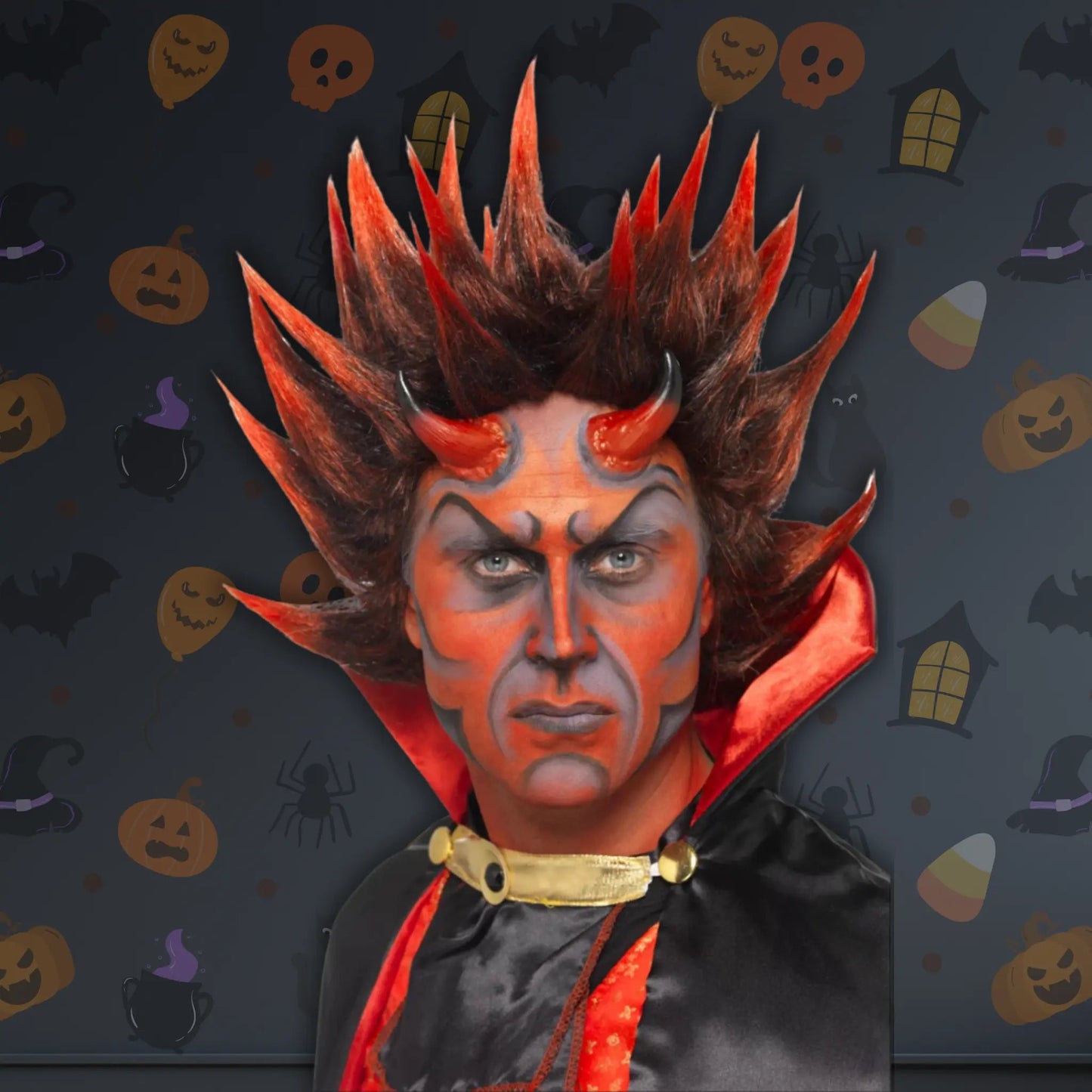 Devil Punky Wig – Red & Black Spiky | The Party Hut Cheltenham
