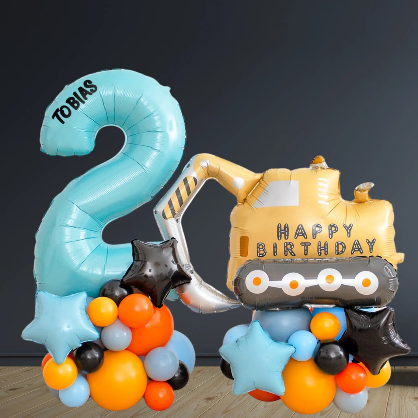 Digger Balloon Stack with Age & Name | Birthday Display | The Party Hut Cheltenham