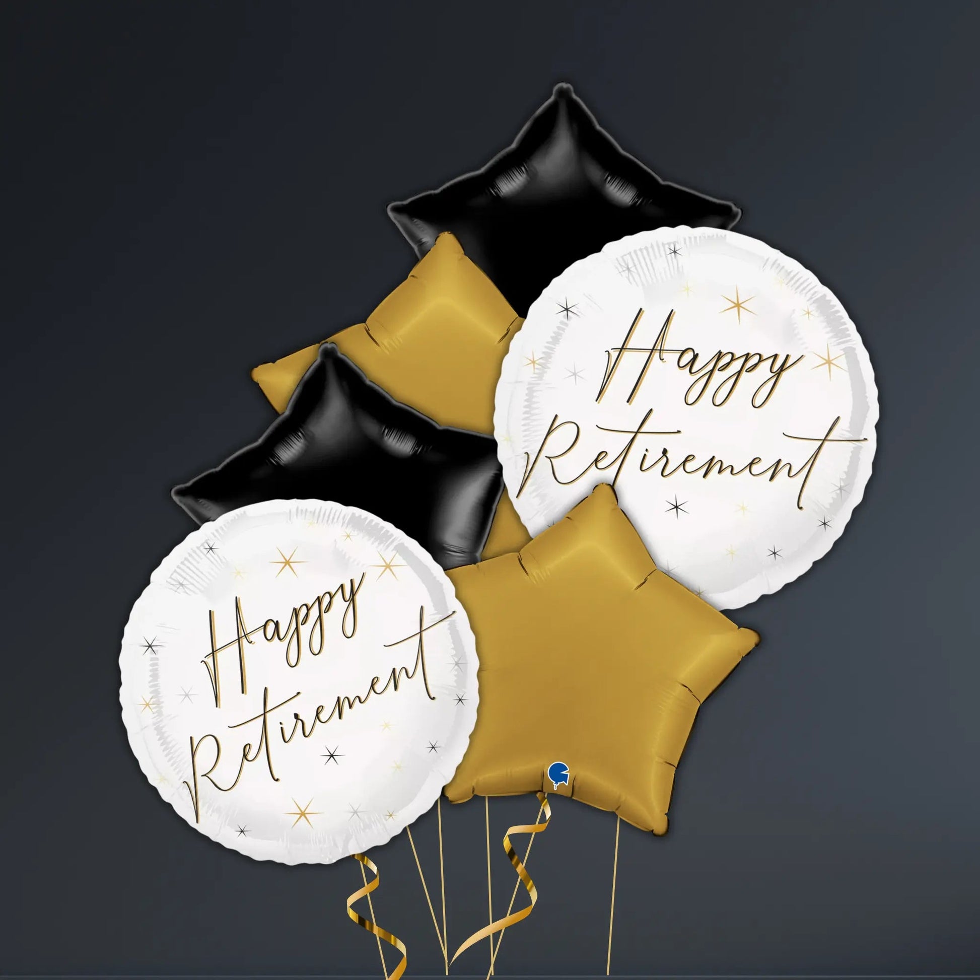 Elegant Gold 'Happy Retirement' Balloon Package – Black & Gold Theme