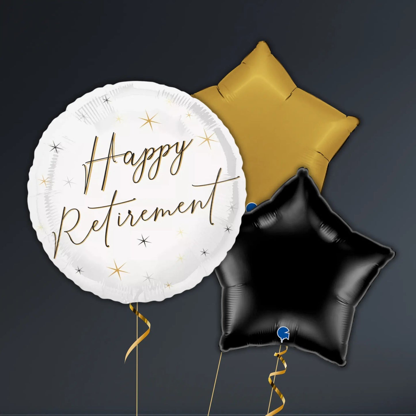 Elegant Gold 'Happy Retirement' Balloon Package – Black & Gold Theme | The Party Hut Cheltenham