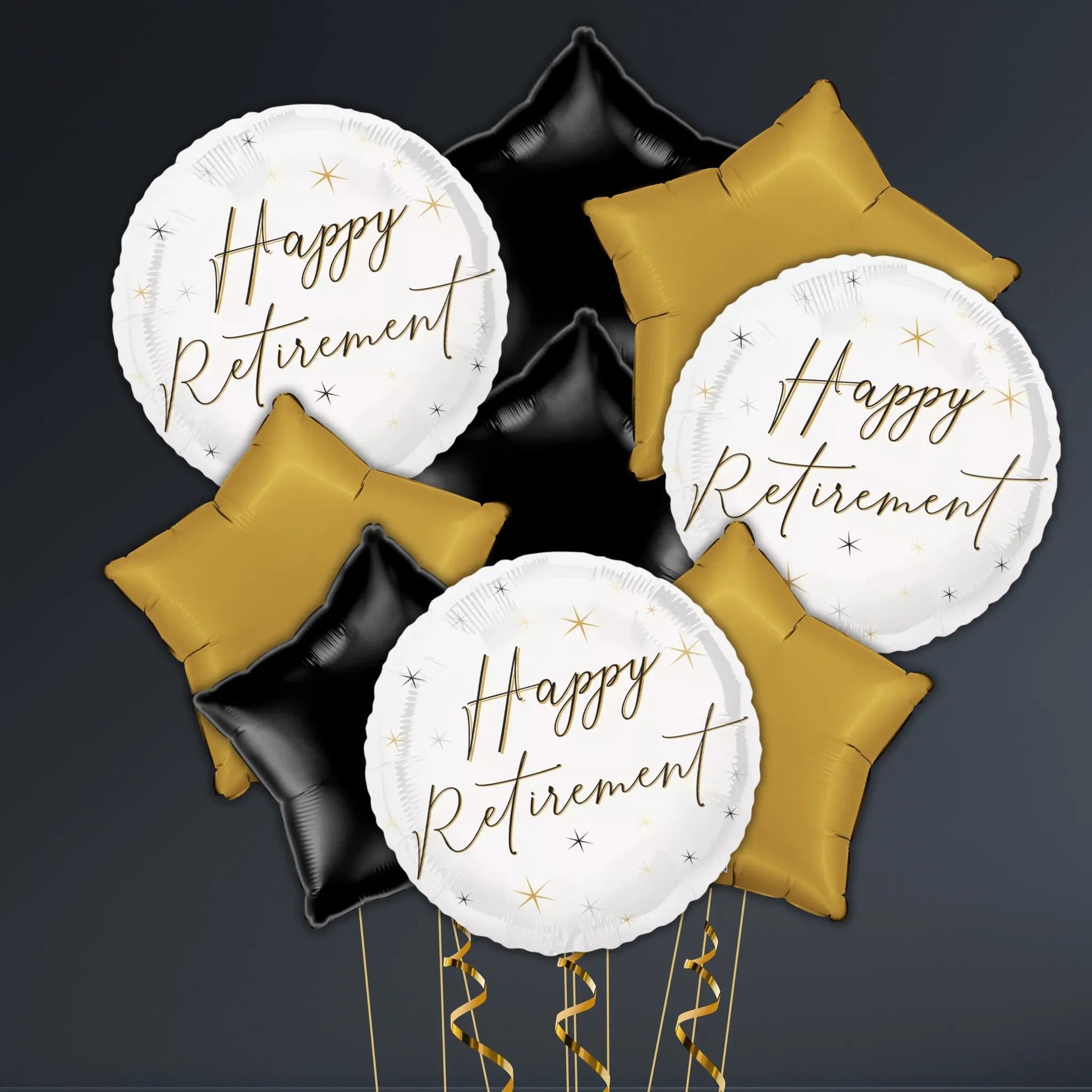 Elegant Gold 'Happy Retirement' Balloon Package – Black & Gold Theme