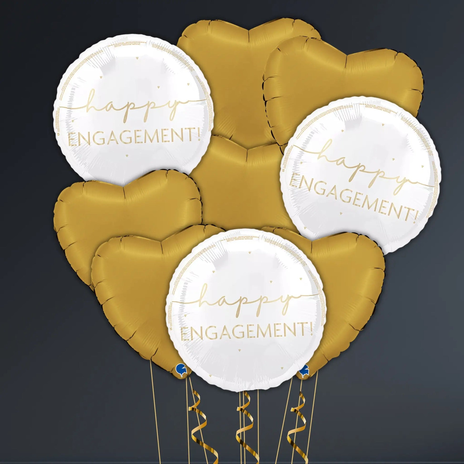 Elegant White & Gold Happy Engagement Balloon Package – Luxe Foil Design