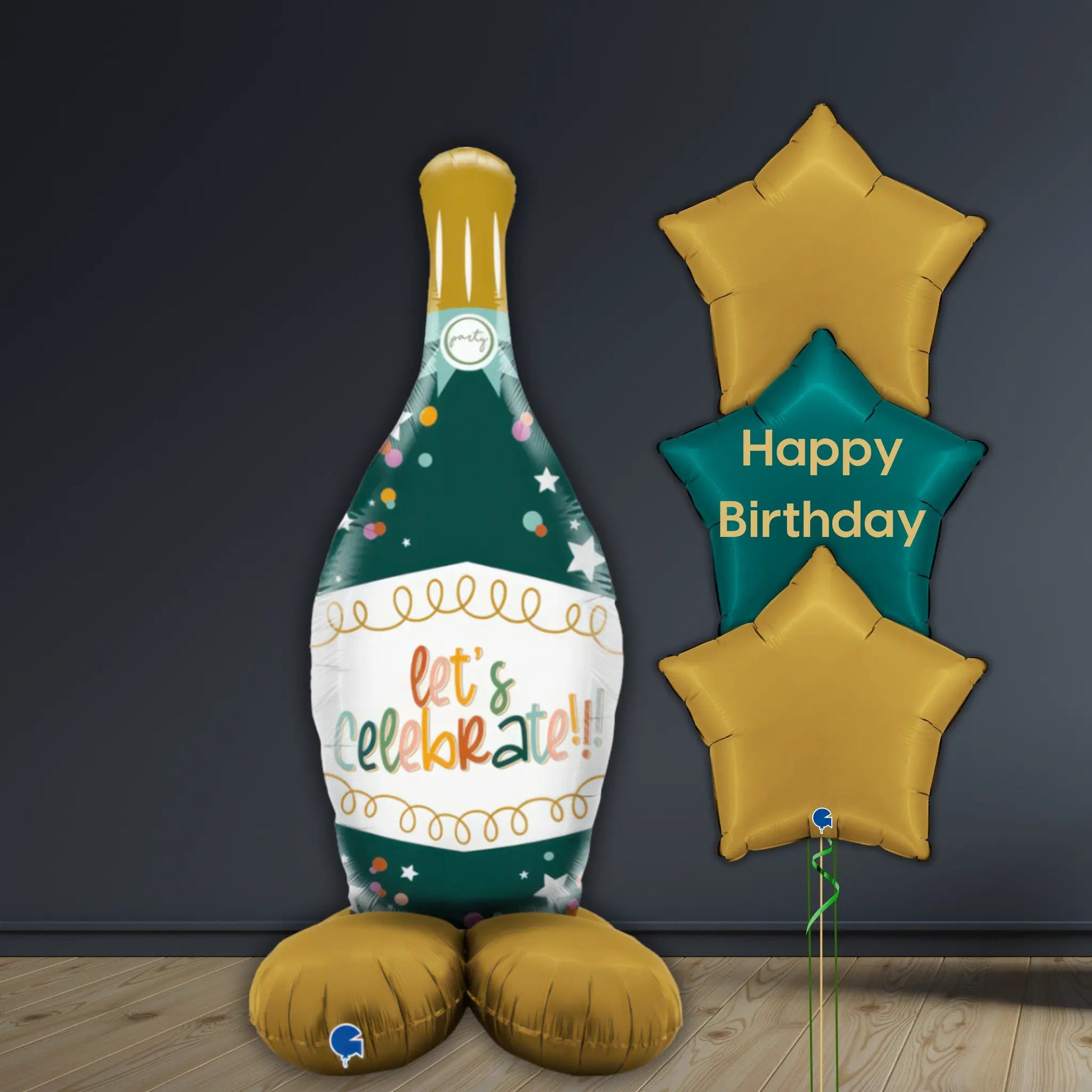 Giant Champagne & Star Balloon Package – Birthday Celebration Style