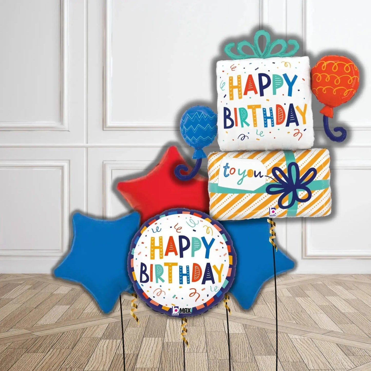 Gift Box Happy Birthday Balloon Bouquet | The Party Hut Cheltenham