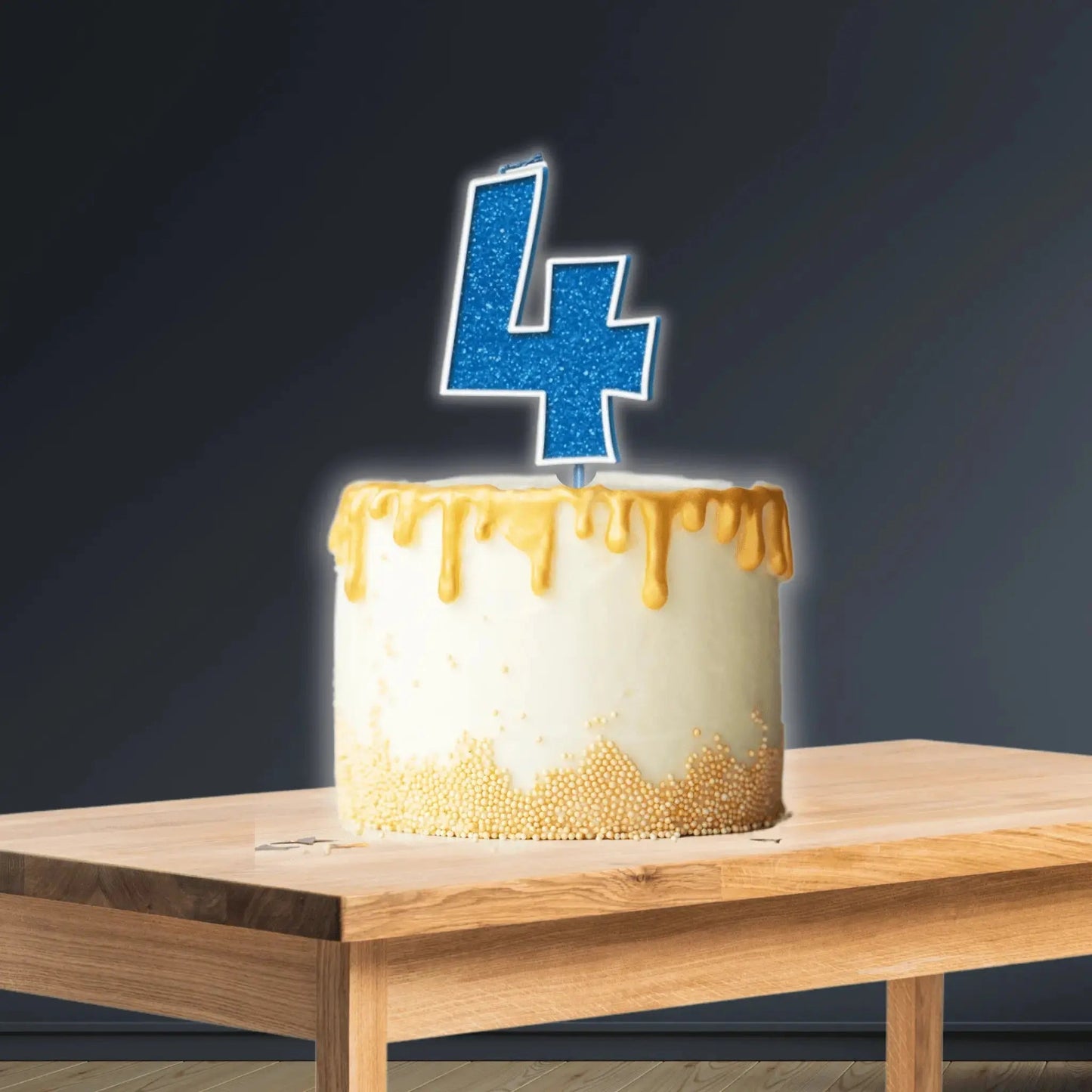 Glitter Number 4 Candle – 7.5cm, Blue & Silver | The Party Hut Cheltenham