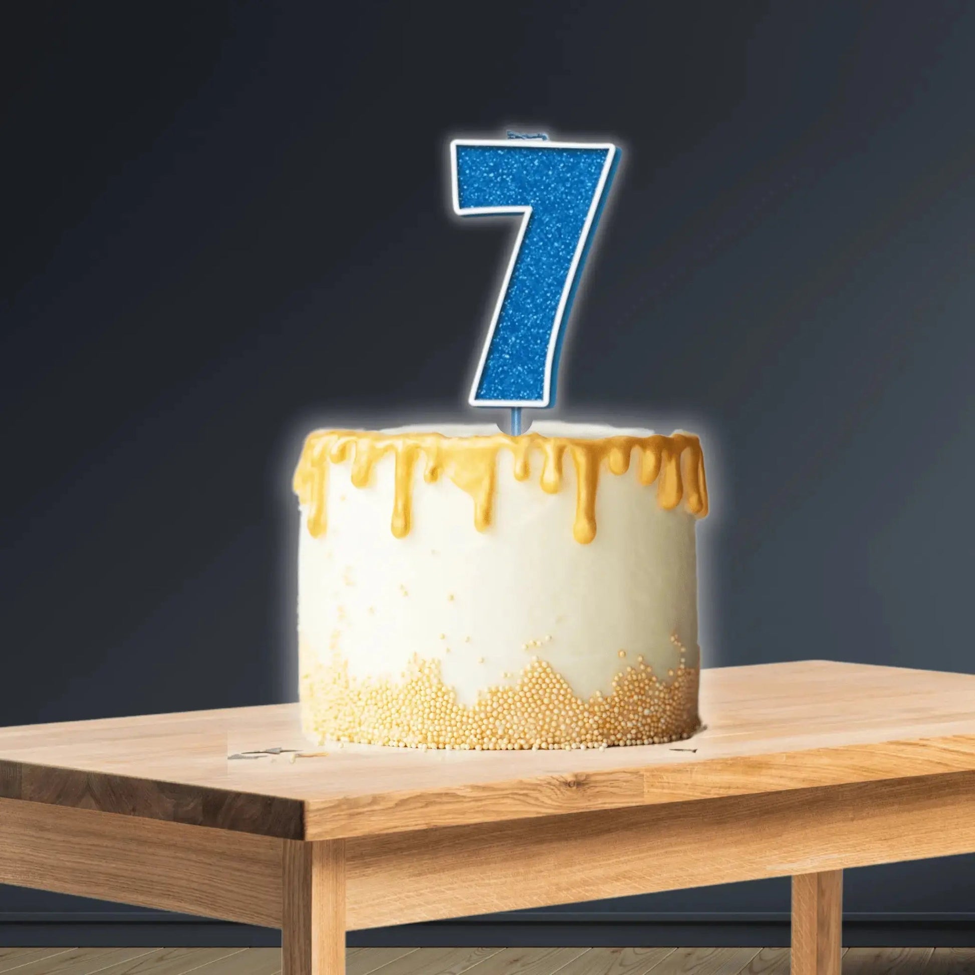 Glitter Number 7 Candle – 7.5cm, Blue & Silver