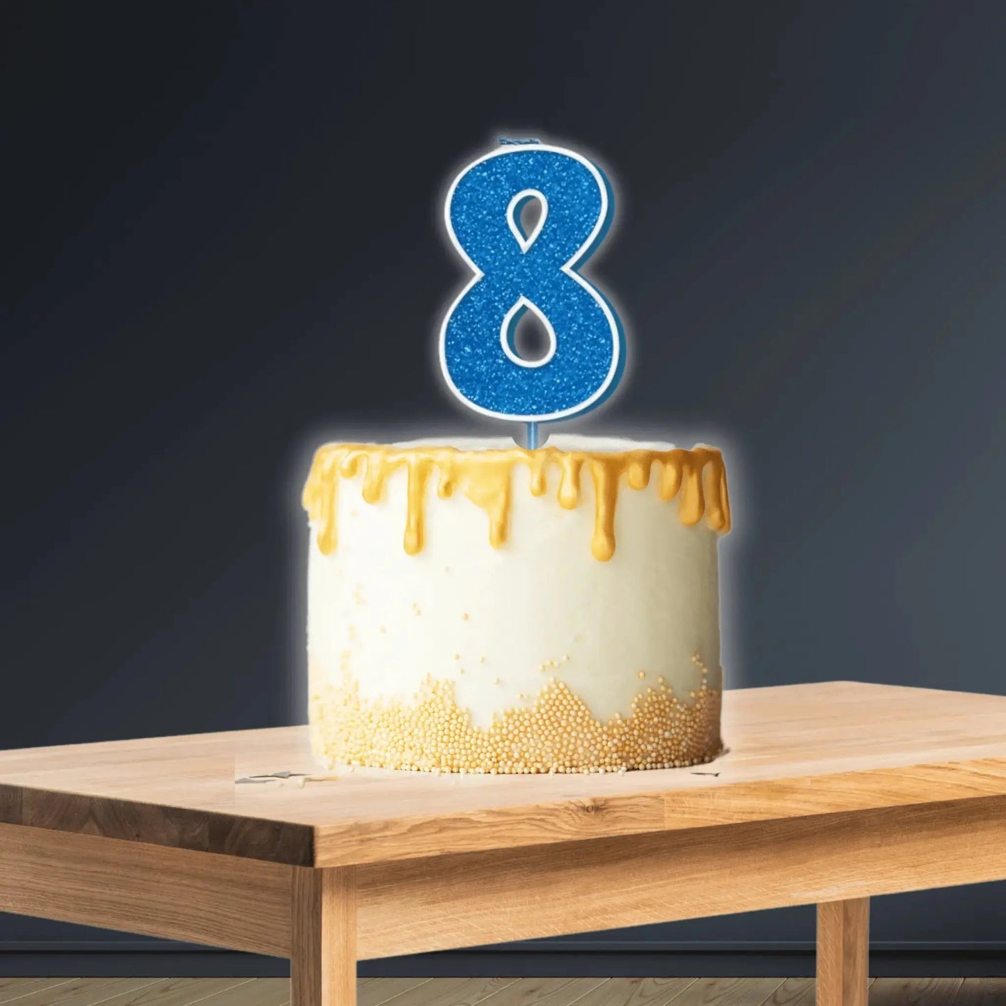 Glitter Number 8 Candle – 7.5cm, Blue & Silver | The Party Hut Cheltenham