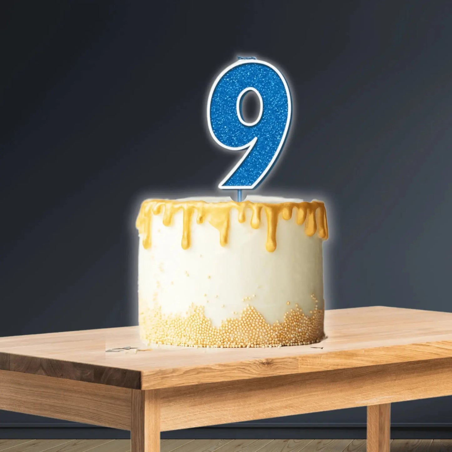 Glitter Number 9 Candle – 7.5cm, Blue & Silver | The Party Hut Cheltenham