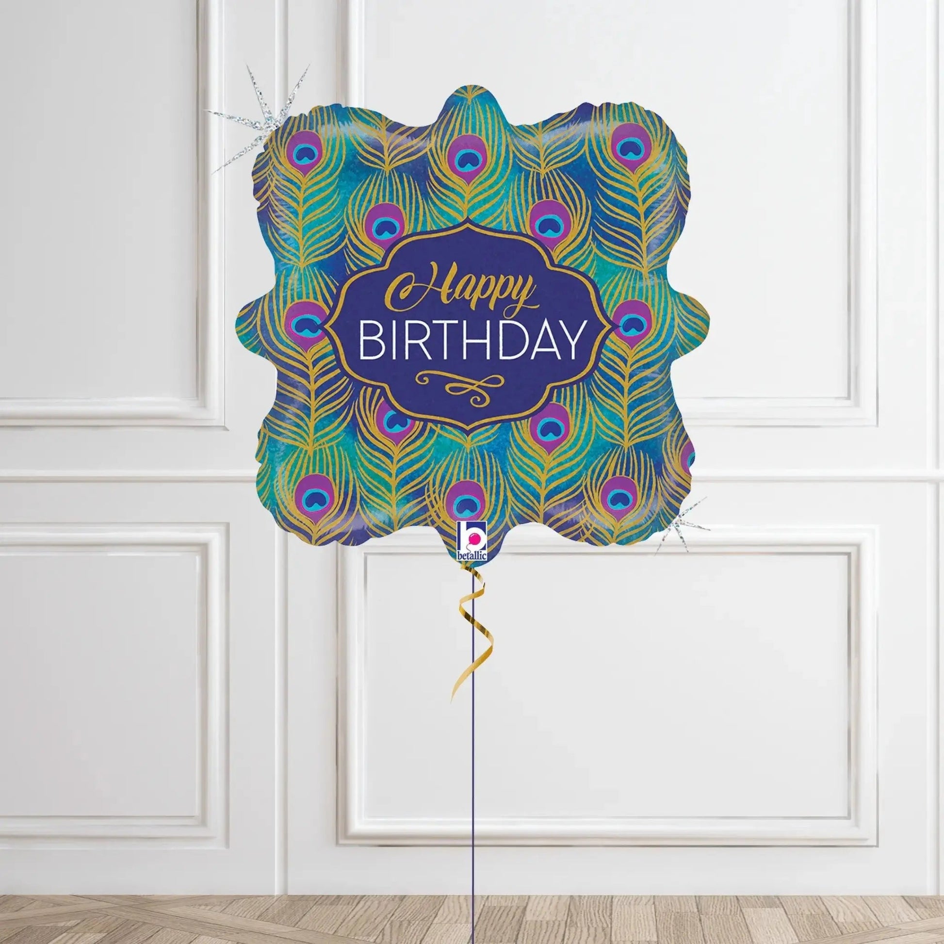 Glitter Peacock Birthday Helium Balloon – Elegant Multicolor Party Decoration