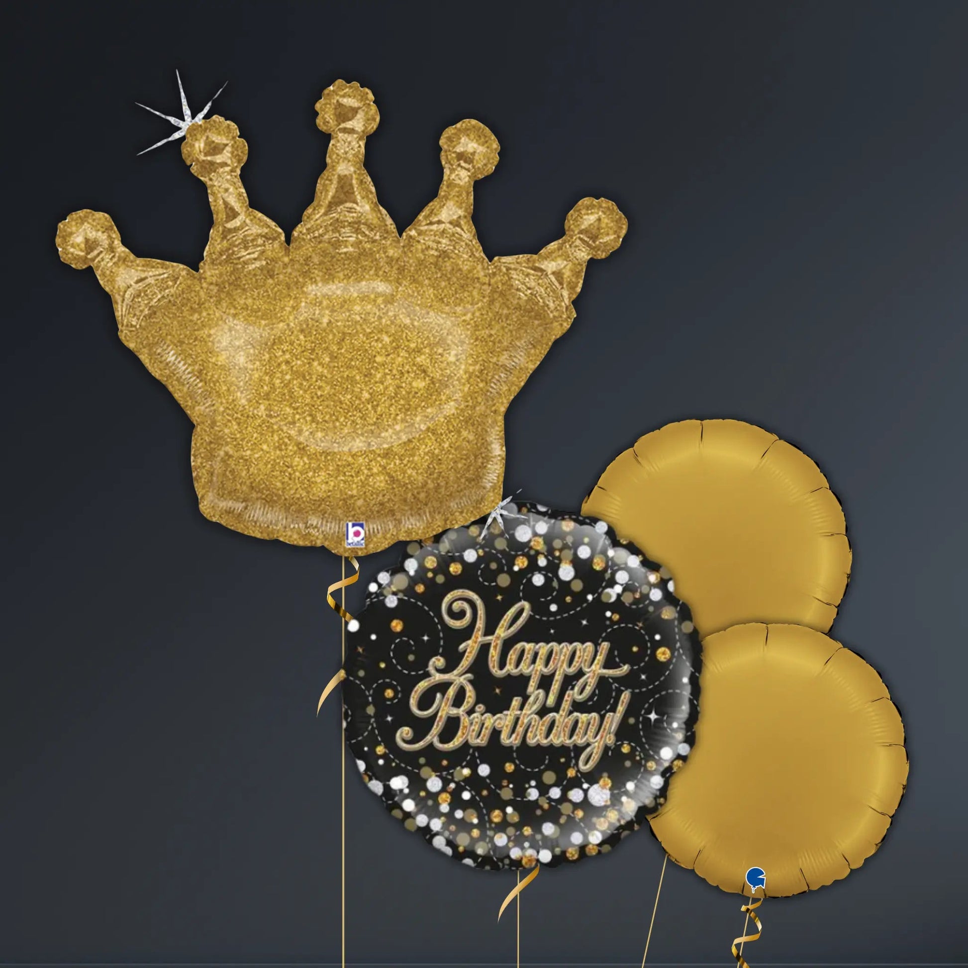 Glittering Gold Holographic Crown Balloon Package – 36" Helium Filled
