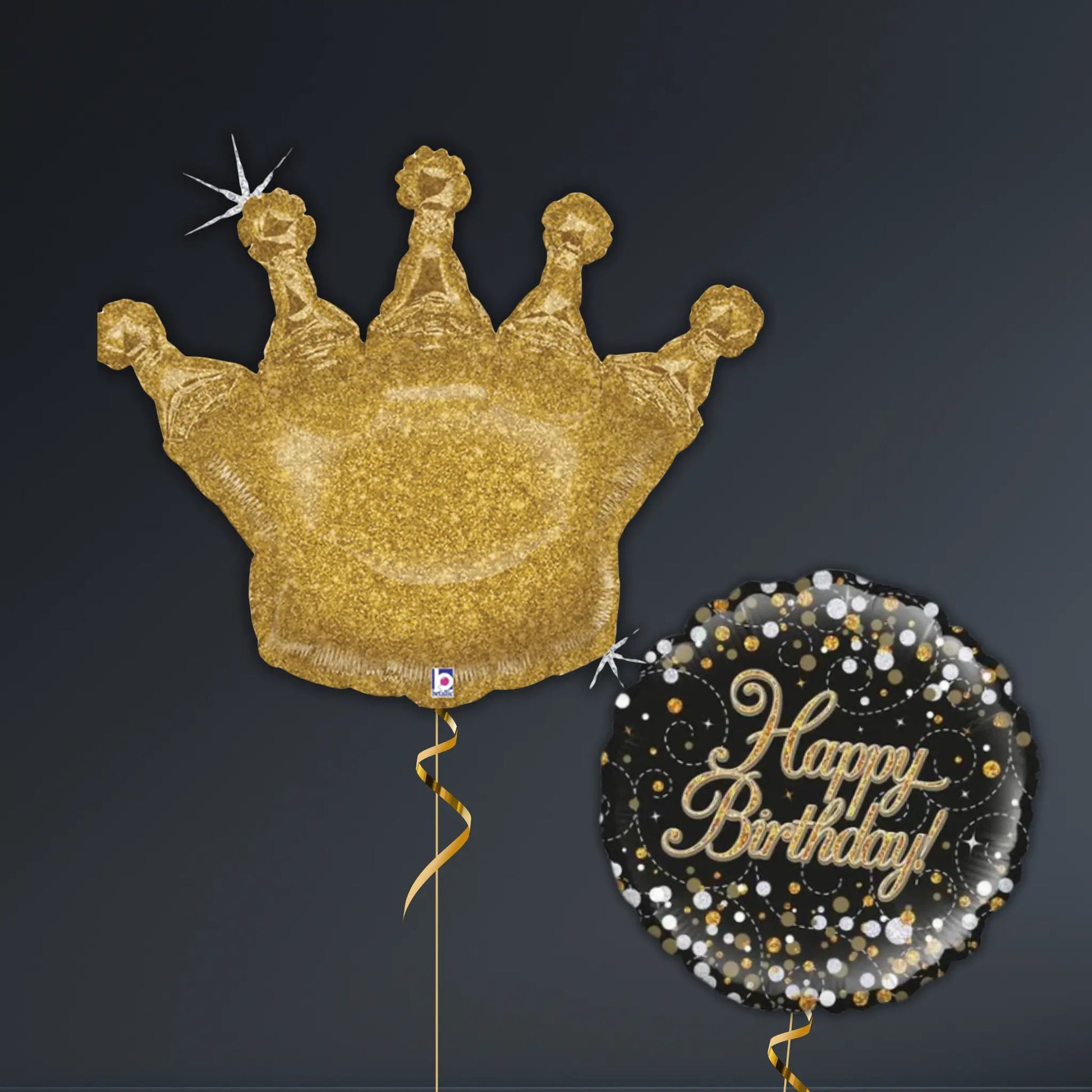 Glittering Gold Holographic Crown Balloon Package – 36" Helium Filled
