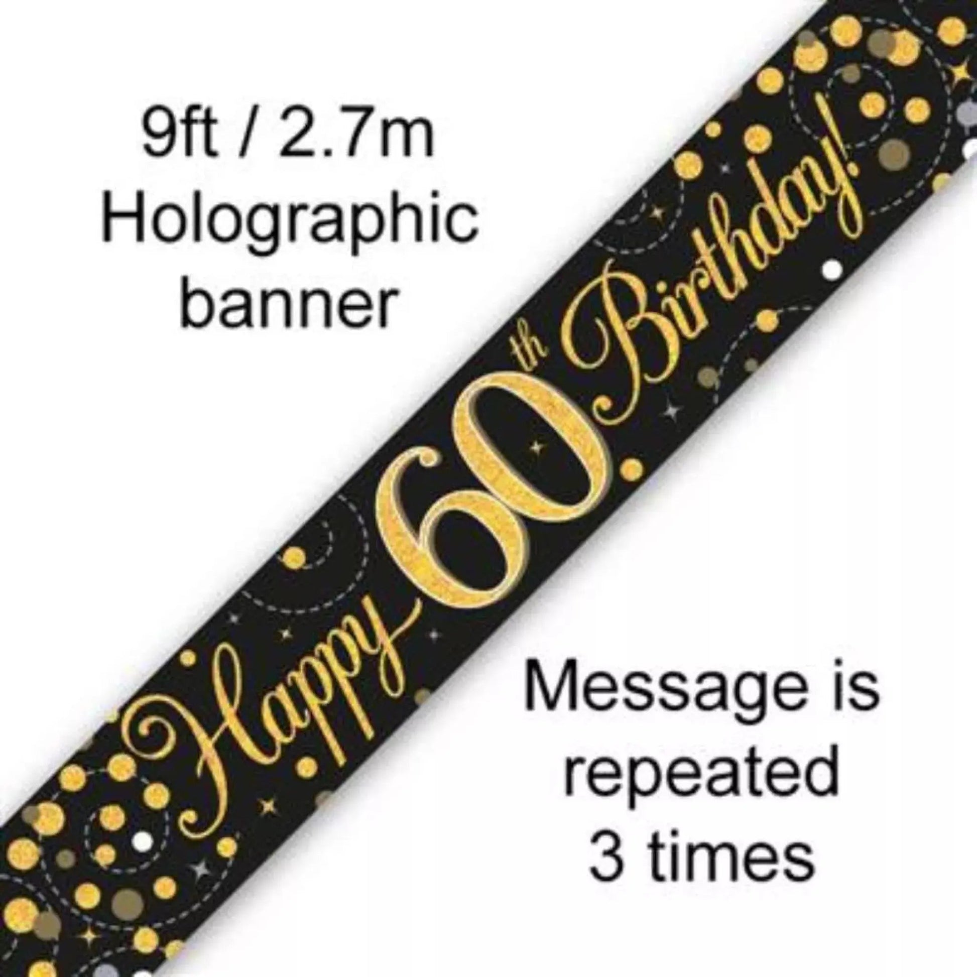 Happy 60th Birthday Banner | Black & Gold, 9ft Decoration