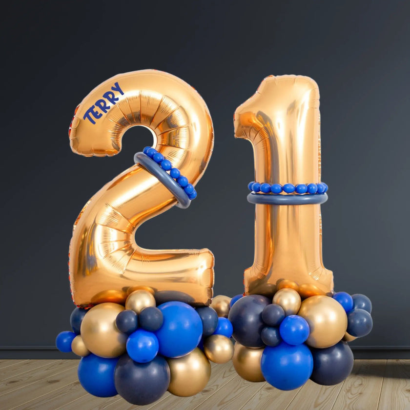 Gold & Blue Number Balloon Stack | Ages 16 to 90