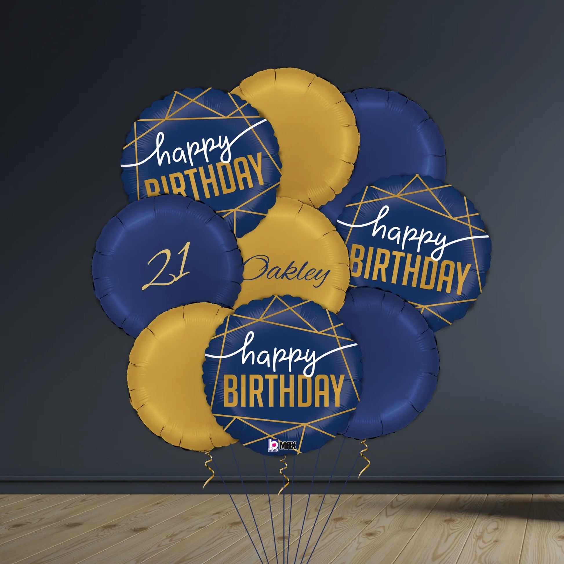 Gold & Navy Birthday Balloon Package | Helium Balloons