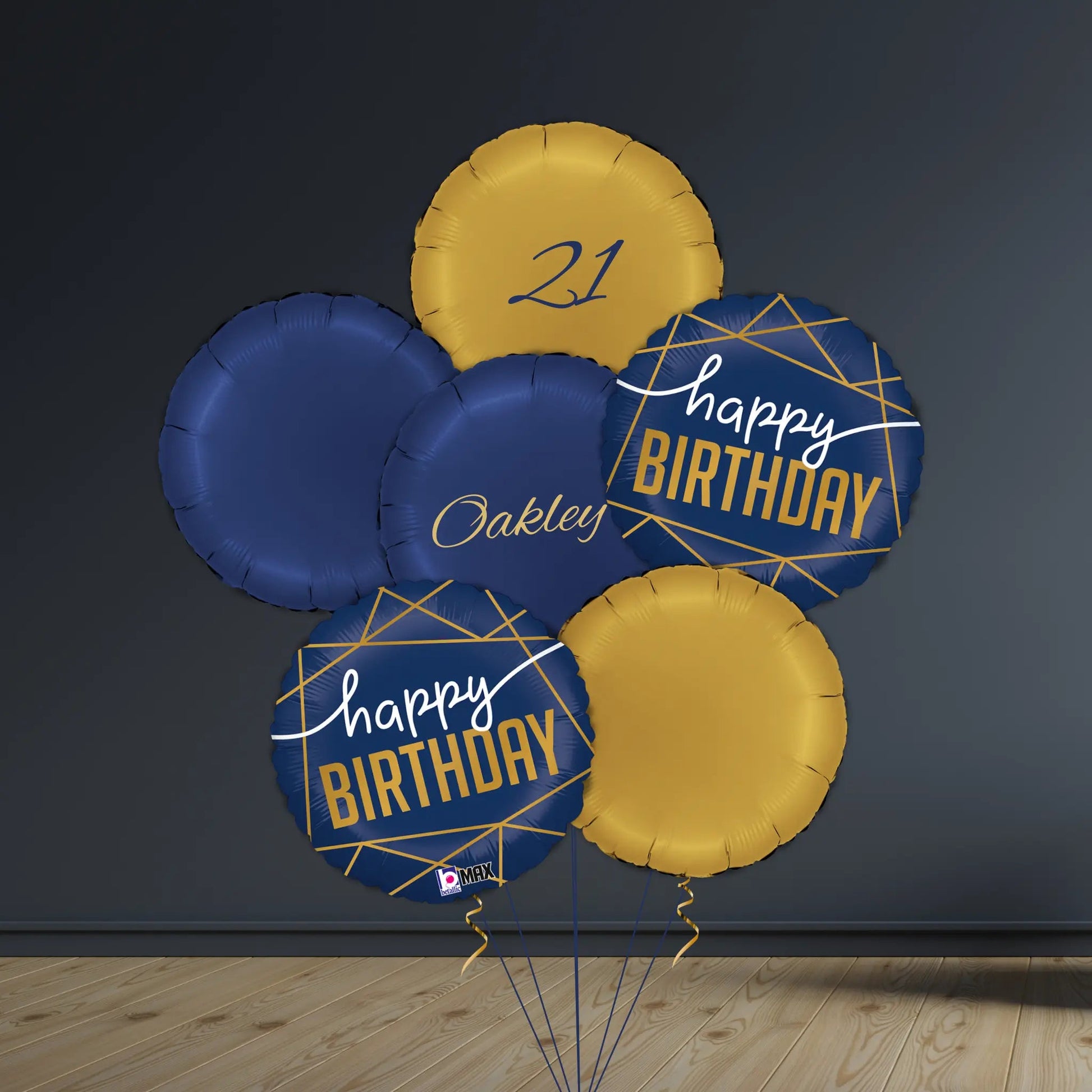 Gold & Navy Birthday Balloon Package | Helium Balloons
