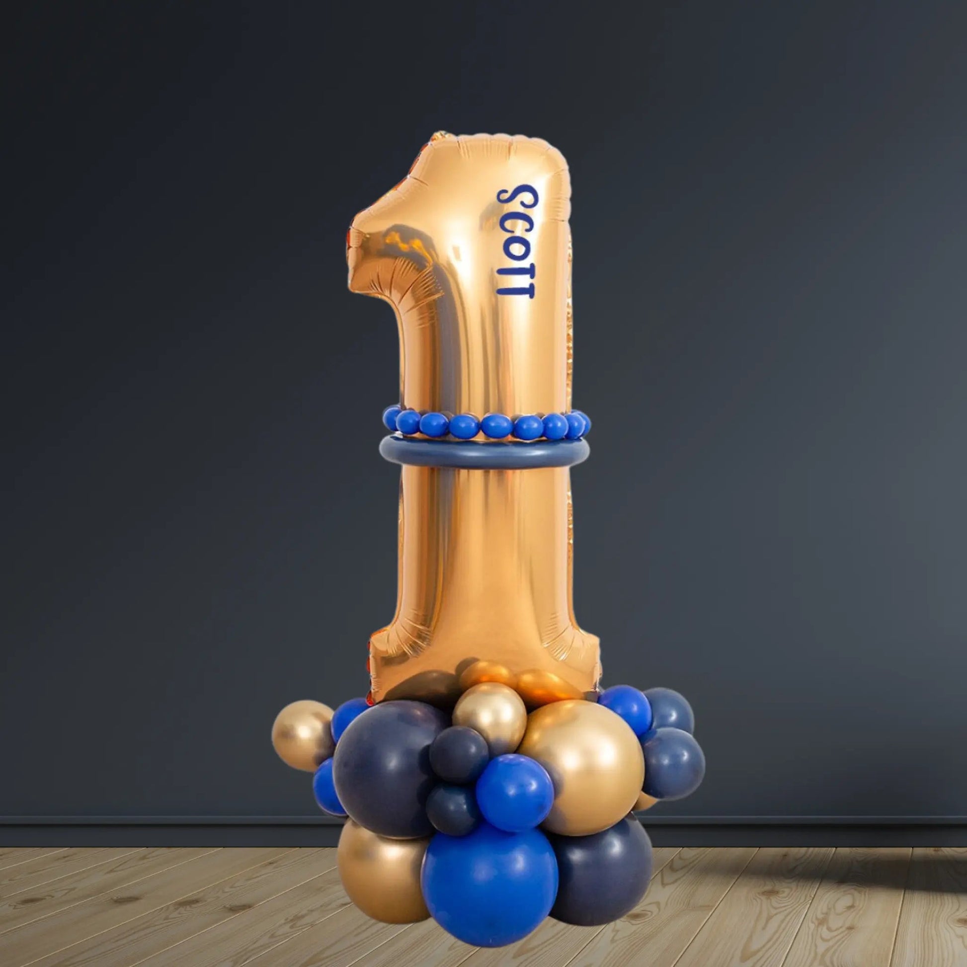 Gold & Blue Number Balloon Stack | Ages 0 to 9 Decor