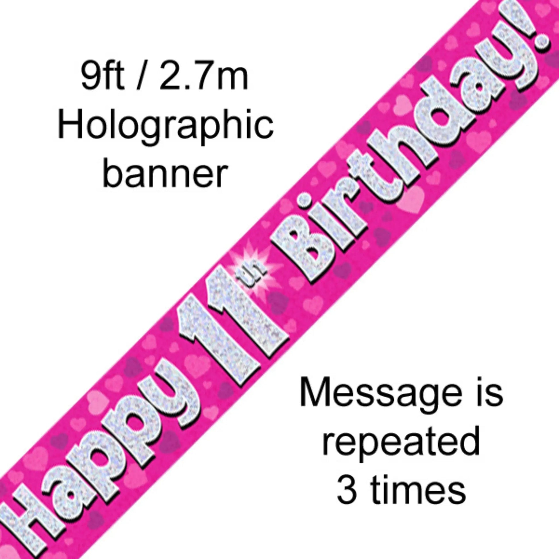Holographic Pink 11th Birthday Banner | 9ft Party Decoration