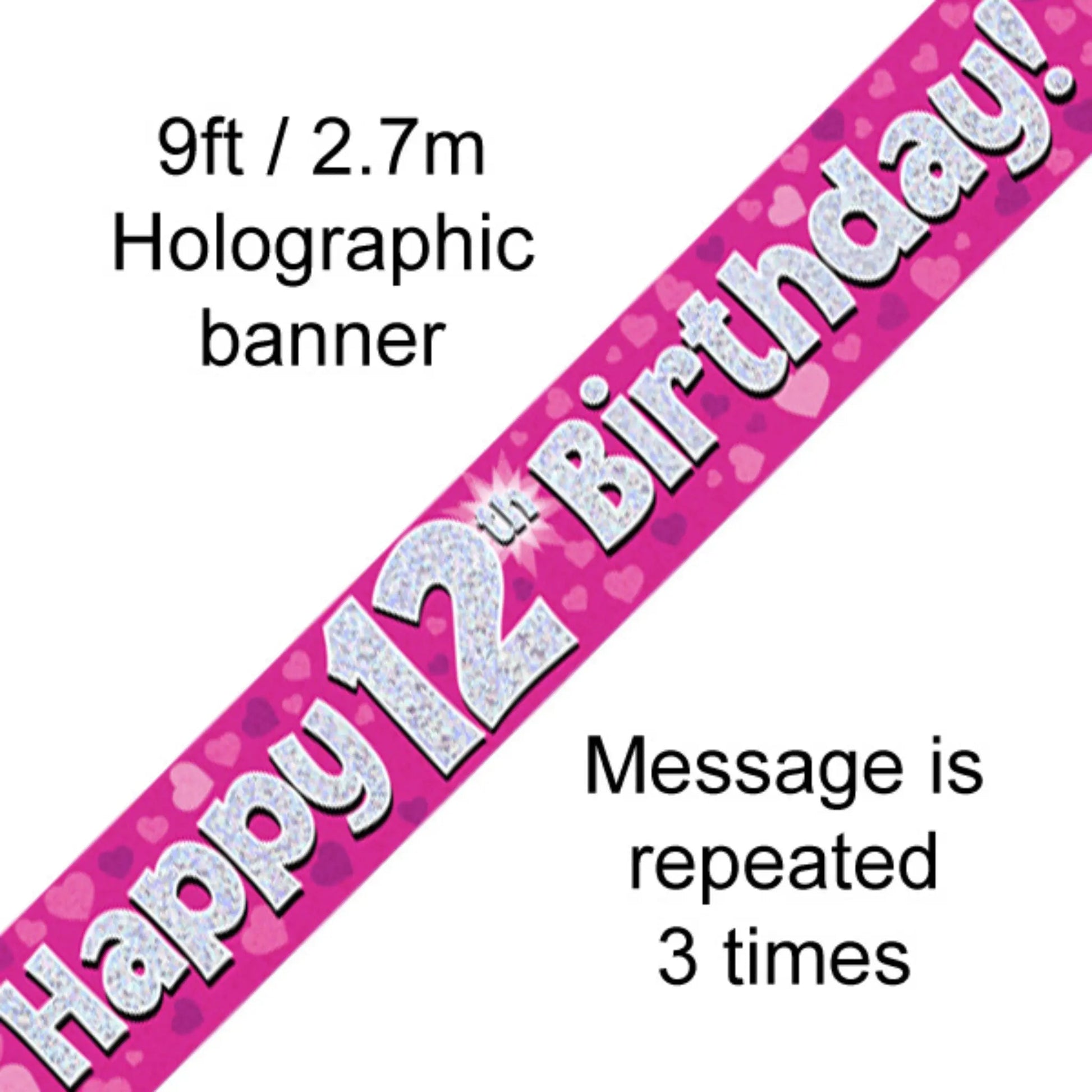 Holographic Pink 12th Birthday Banner | 9ft Party Decoration