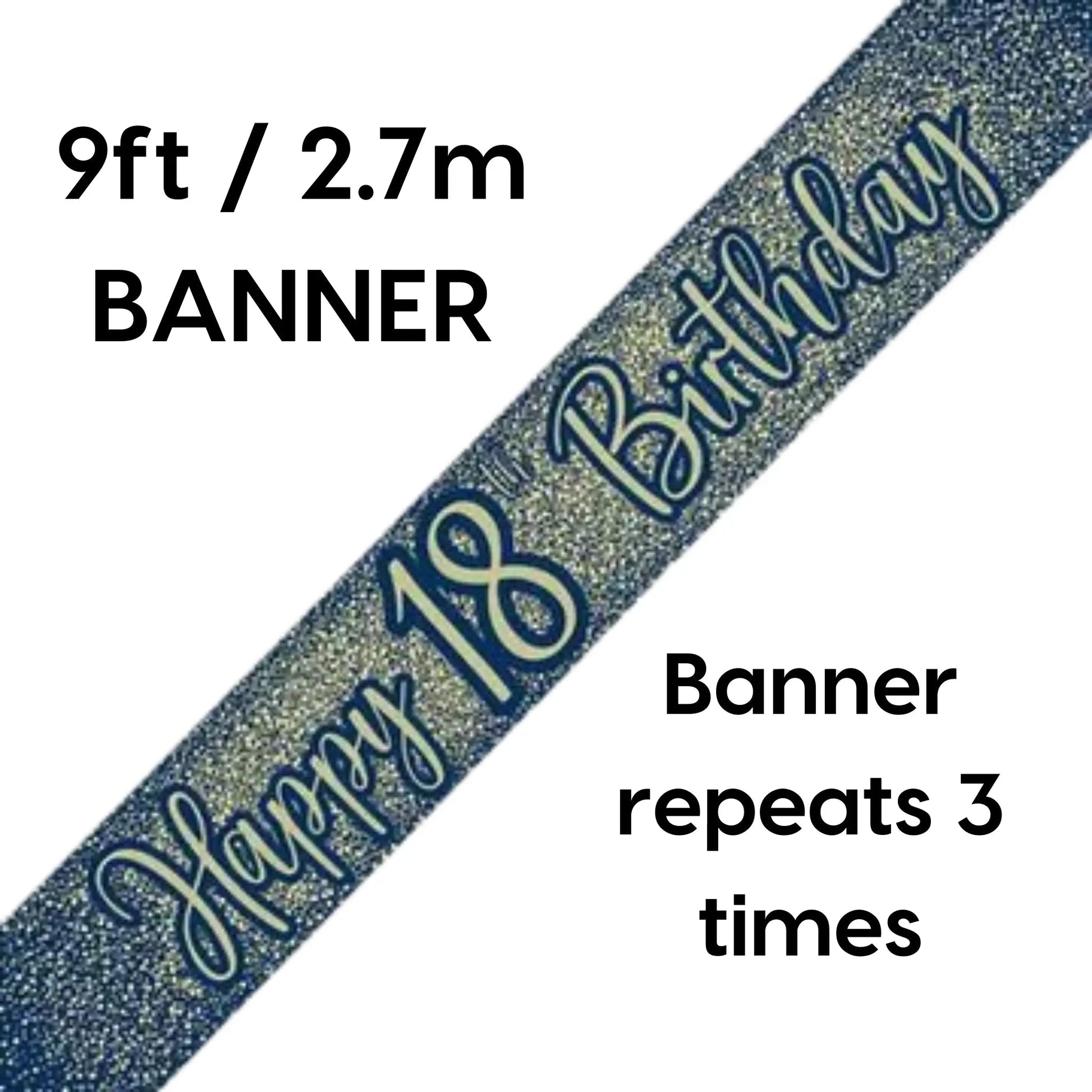 Happy 18th Birthday Banner Navy & Gold Glitter – 9ft
