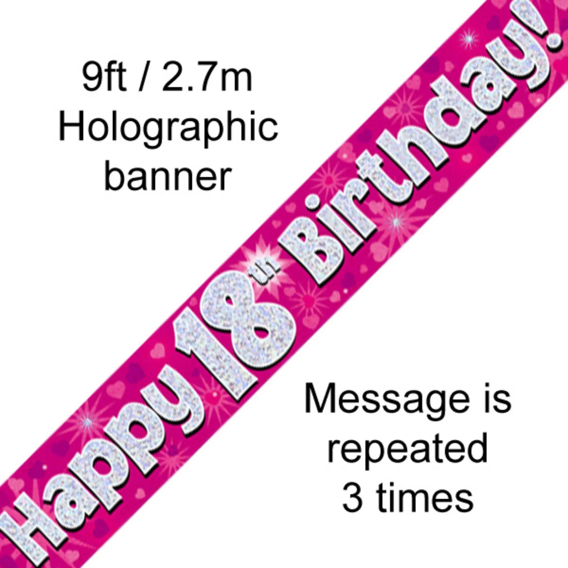 Holographic Pink 18th Birthday Banner | 9ft Party Decoration