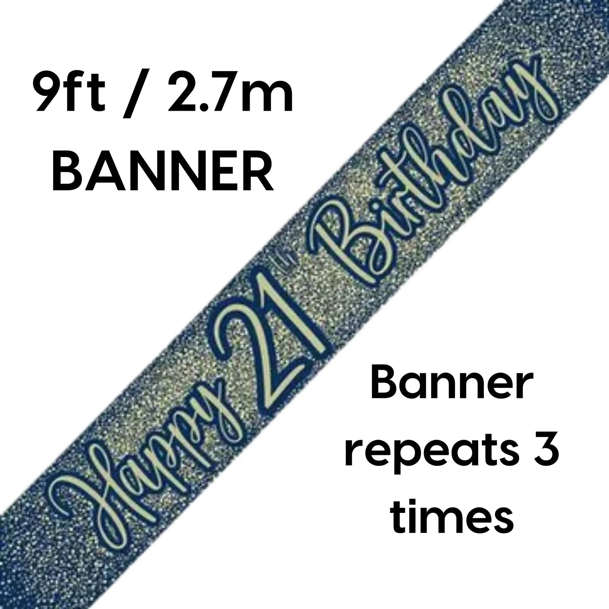 Happy 21st Birthday Banner Navy & Gold Glitter – 9ft