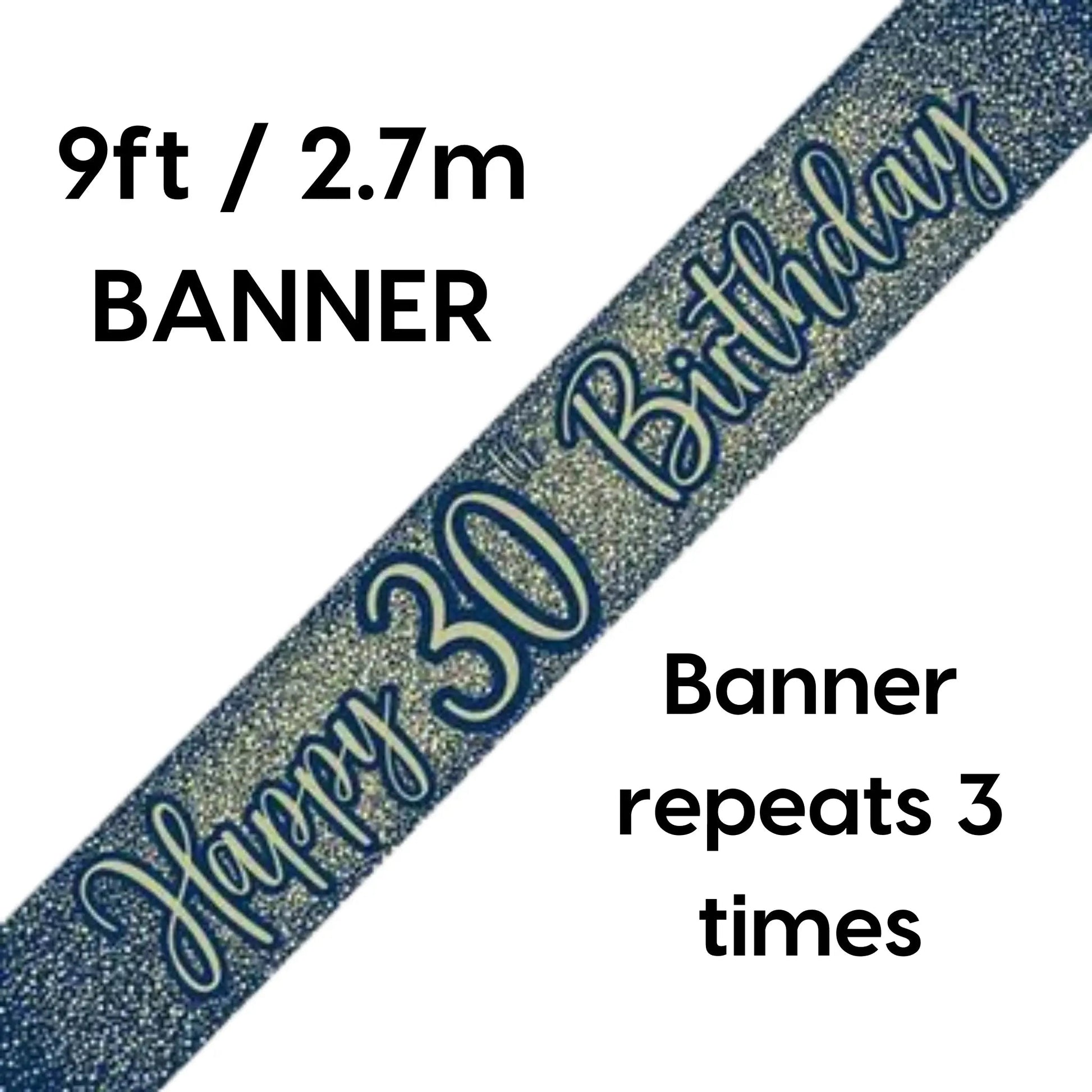 Happy 30th Birthday Banner Navy & Gold Glitter – 9ft