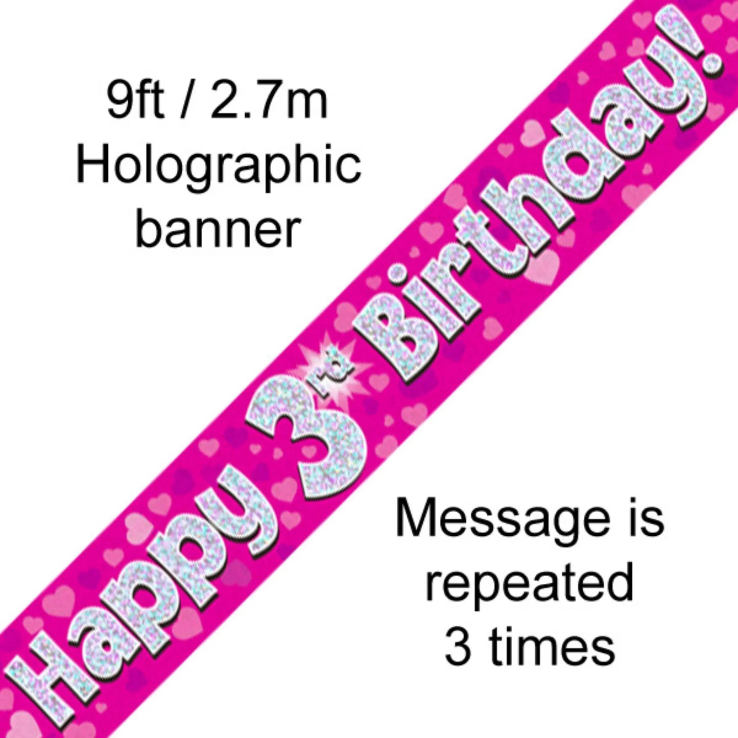 Happy 3rd Birthday Banner – Pink Holographic 9ft | The Party Hut Cheltenham