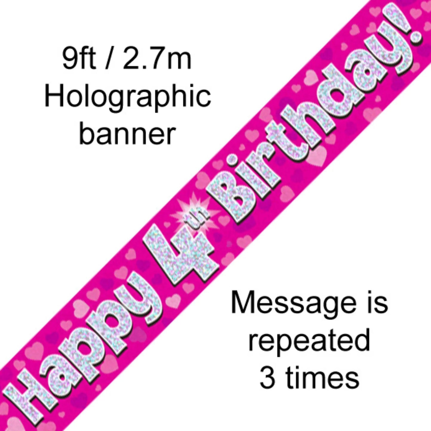 Happy 4th Birthday Banner – Pink Holographic 9ft | The Party Hut Cheltenham