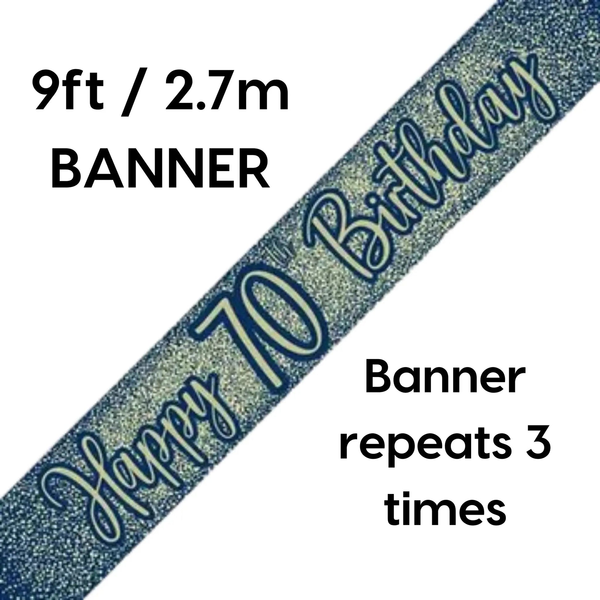 Happy 70th Birthday Banner Navy & Gold Glitter – 9ft
