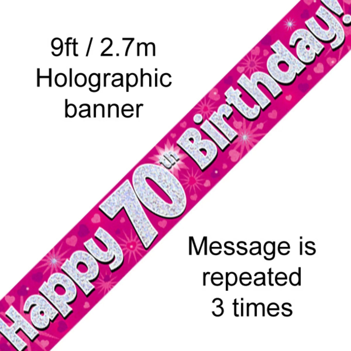 Happy 70th Birthday Banner – Pink Holographic 9ft | The Party Hut Cheltenham