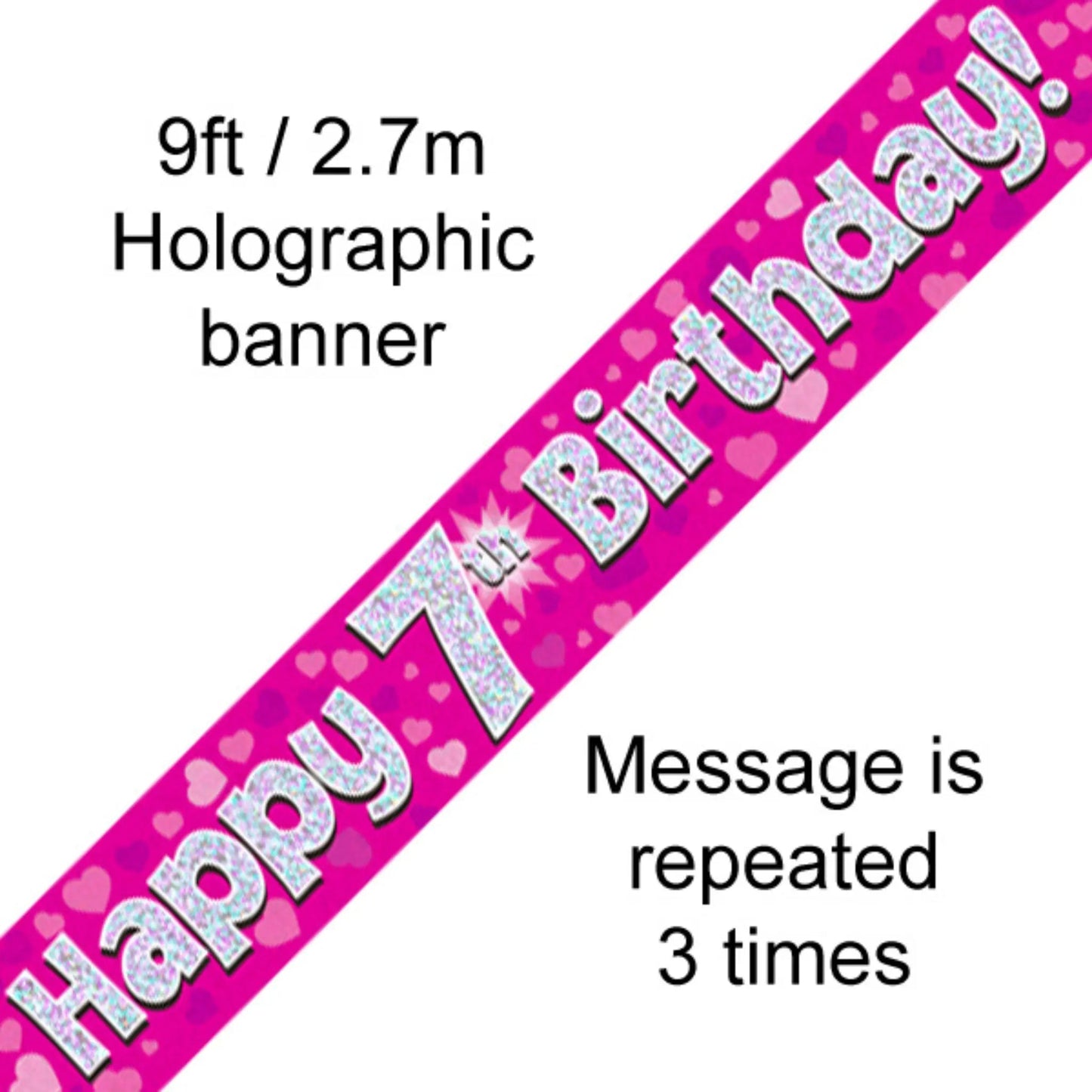 Happy 7th Birthday Banner – Pink Holographic 9ft | The Party Hut Cheltenham