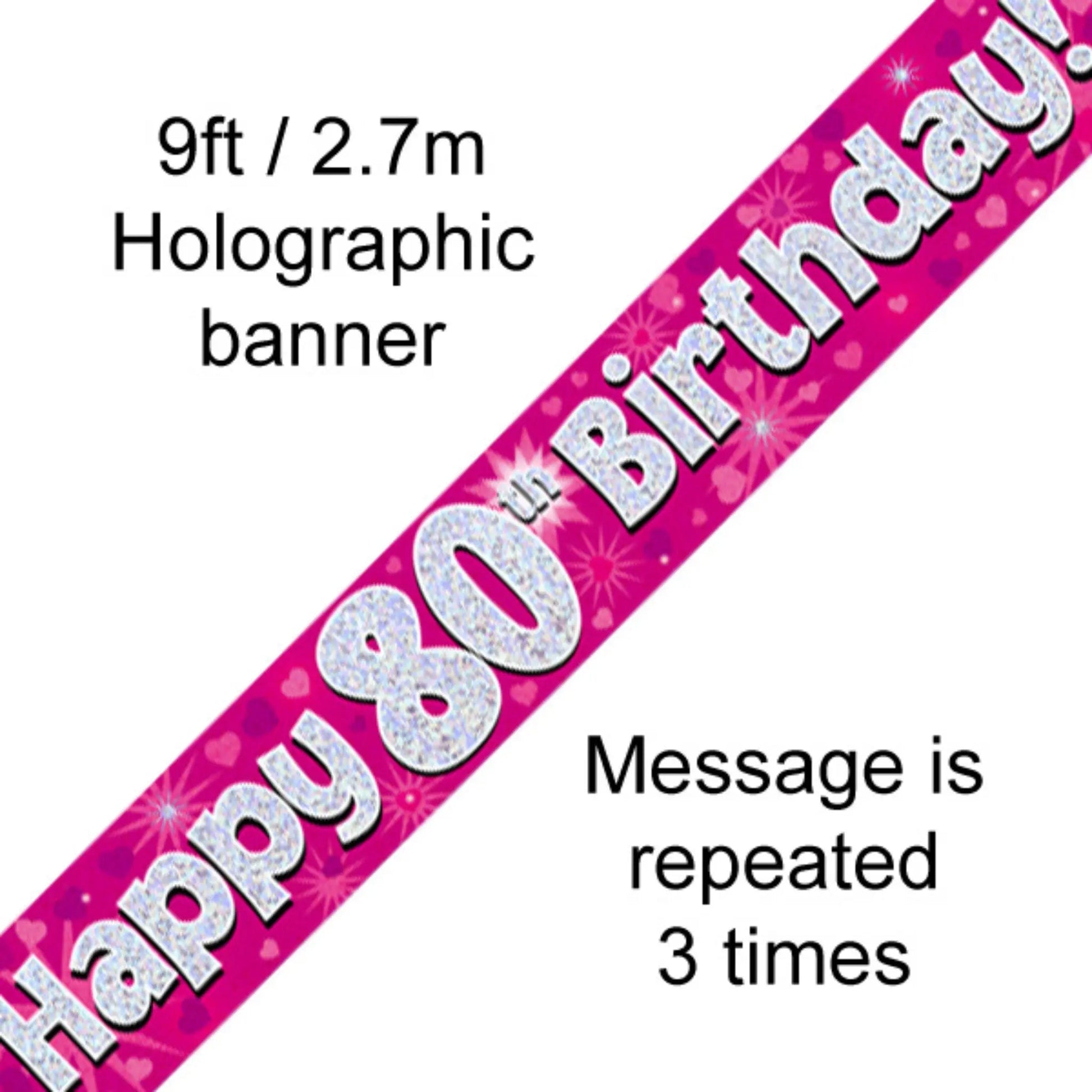 Holographic Pink 80th Birthday Banner | 9ft Party Decoration