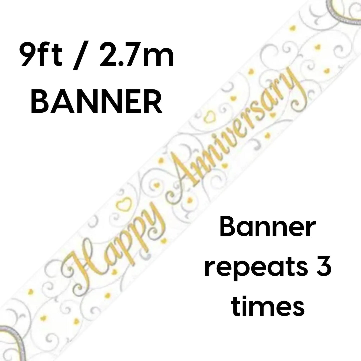 Happy Anniversary Banner – 9ft Linked Hearts Metallic Party Decoration | The Party Hut Cheltenham