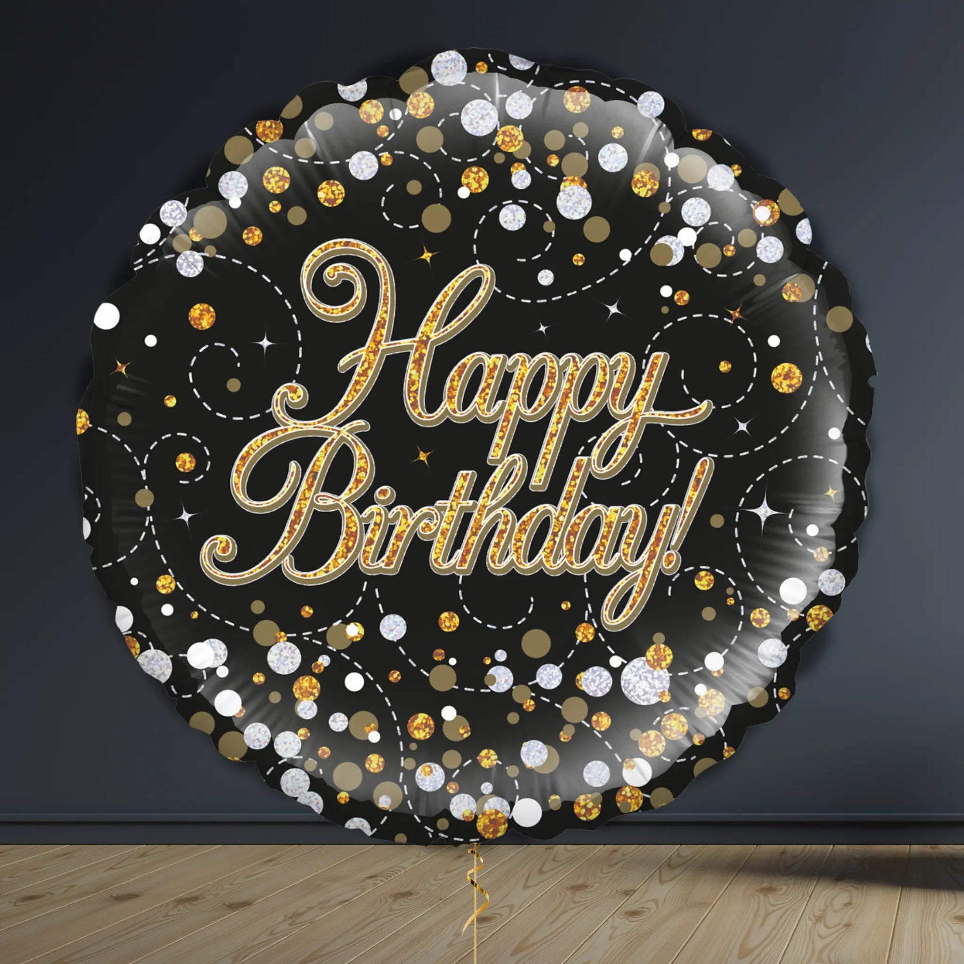 Happy Birthday Balloon Package | Gold & Black Stars, Helium