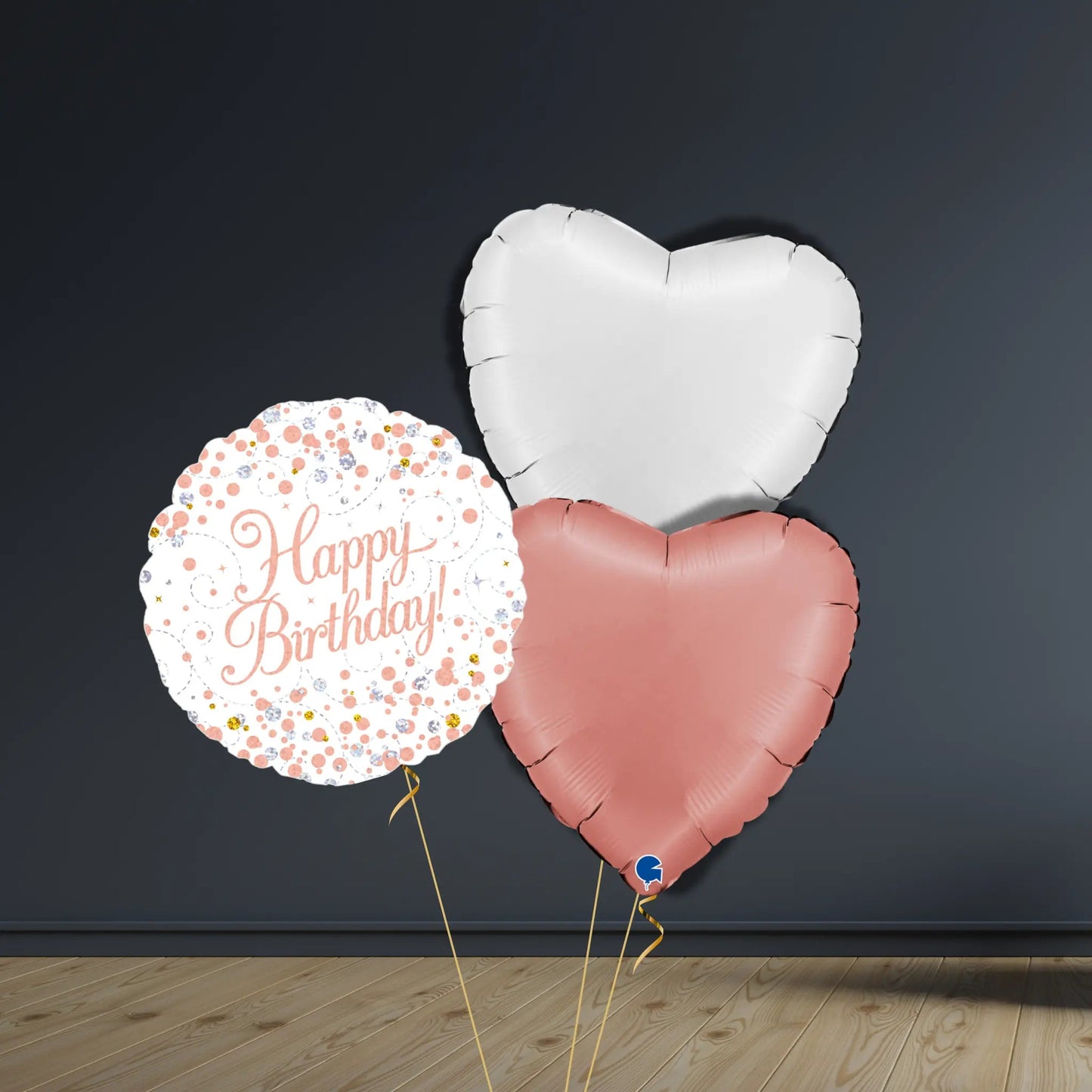 Happy Birthday Balloon Package | Rose Gold Hearts, Helium | The Party Hut Cheltenham
