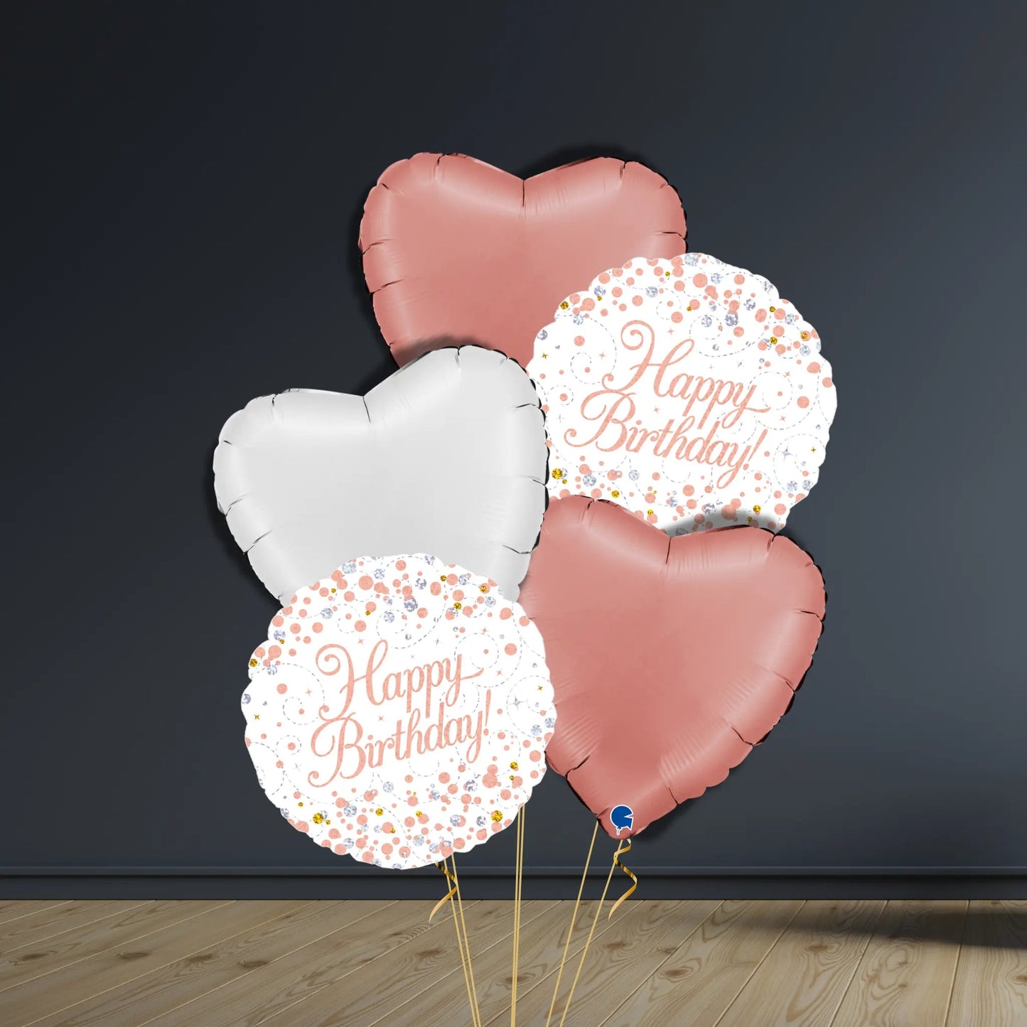 Happy Birthday Balloon Package | Rose Gold Hearts, Helium | The Party Hut Cheltenham