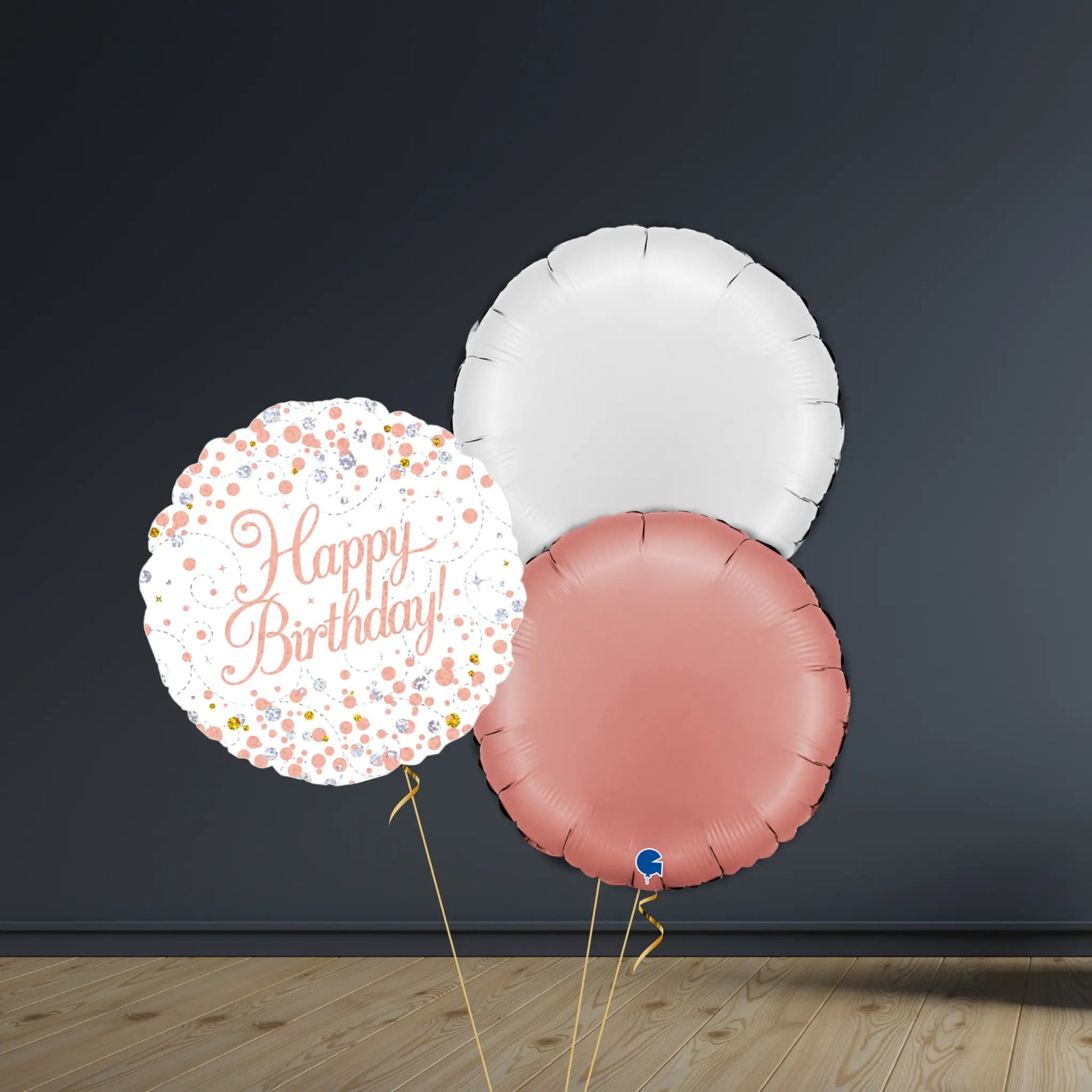 Happy Birthday Balloon Package | Rose Gold Rounds, Helium